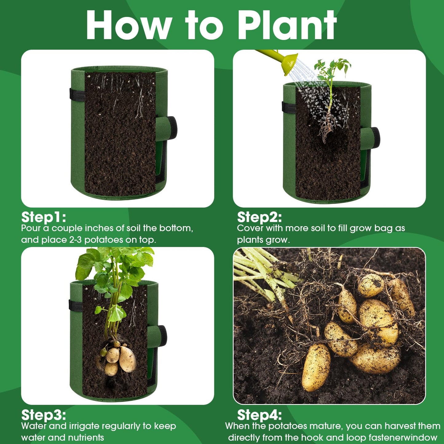 16 Pack Potato Grow Bags 10 Gallon Garden Planting Bag Garden Potato Grow Bags with Flap Vegetable Grow Bags Potato Growing Containers with Handles and Harvest Window for Potato Tomato and Vegetables