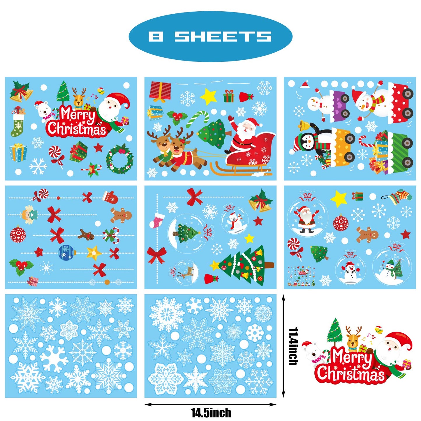 175 PCS Christmas Window Clings Xmas Decals Stickers for Christmas Window Decorations