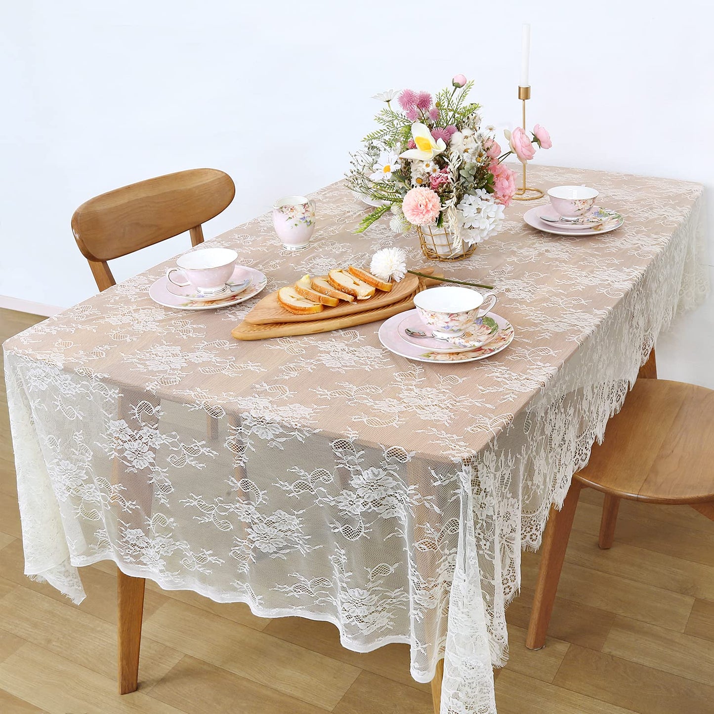 LuoluoHouse Rustic Ivory Wedding Tablecloths Lace Chic Rectangular Tablecloths for Wedding Reception Farmhouse Table Decorations 60x120 inch