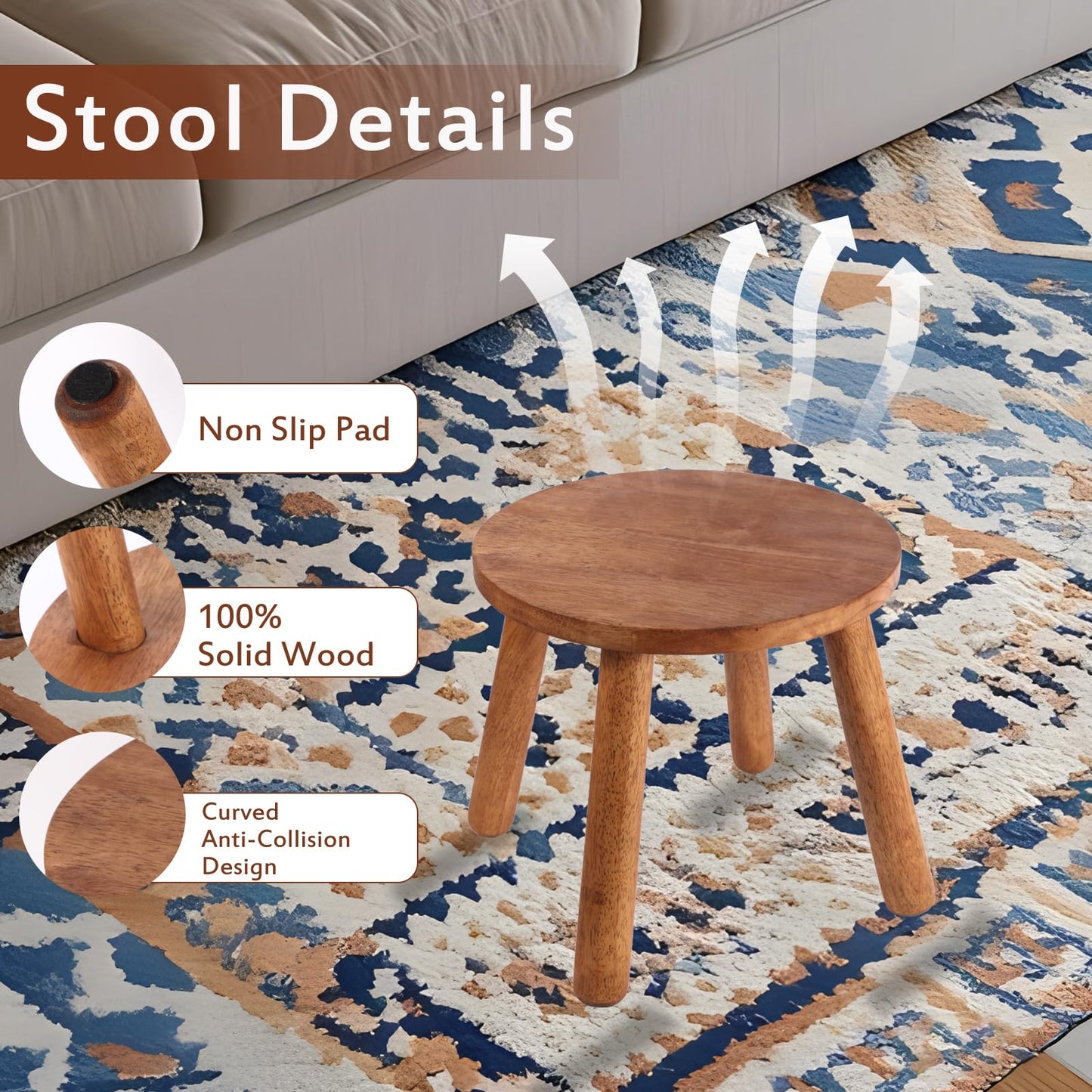 zaowofires Round Solid Wooden Step Stool， Garden Stool，9.3''H,Plant Stool ，Wood Legs Detachable for Plant Stand, Kitchen, Bathroom，Bedroom，Livingroom (Walnut, 9.3inch)