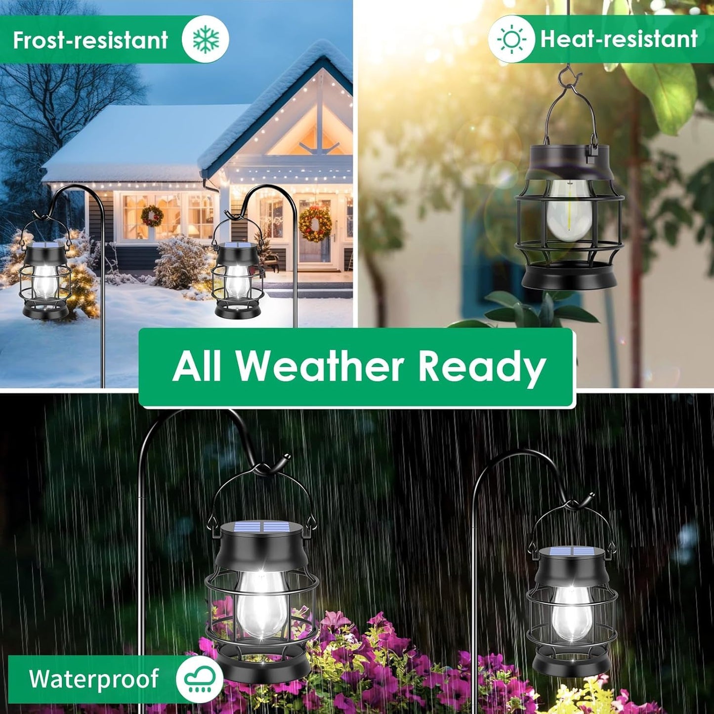 TomCare Solar Lanterns Lights Outdoor Waterproof 4 Pack Metal Hanging Solar Lights Lantern for Outdside Decorative Patio Porch Garden Lawn, Cool White