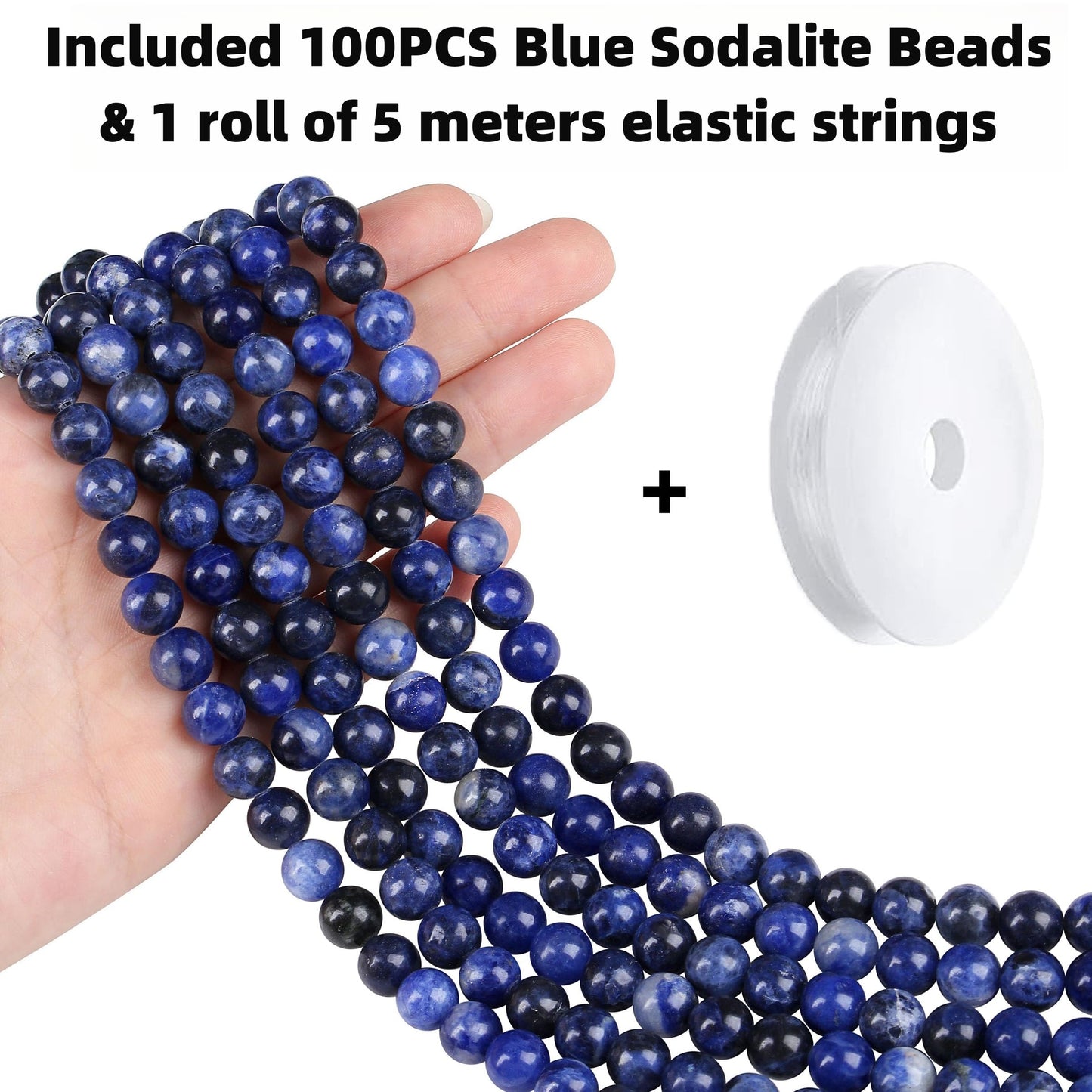 QINJIEJIE 100PCS Blue Sodalite Beads 8mm Natural Stone Beads Round Loose Gemstone Bead for Bracelet Beading Crystal Jewelry Making DIY Necklace Earrings 0.32"