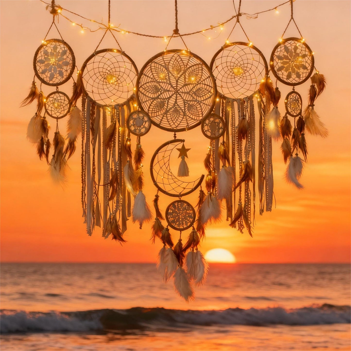 Dream Catcher Wall Decor,Large Boho Dream Catcher with Luxurious Feathers & Beads, Handmade Wall Hanging for Bedroom,Living Room, Gift Ready for Girls & Adults (Camel)