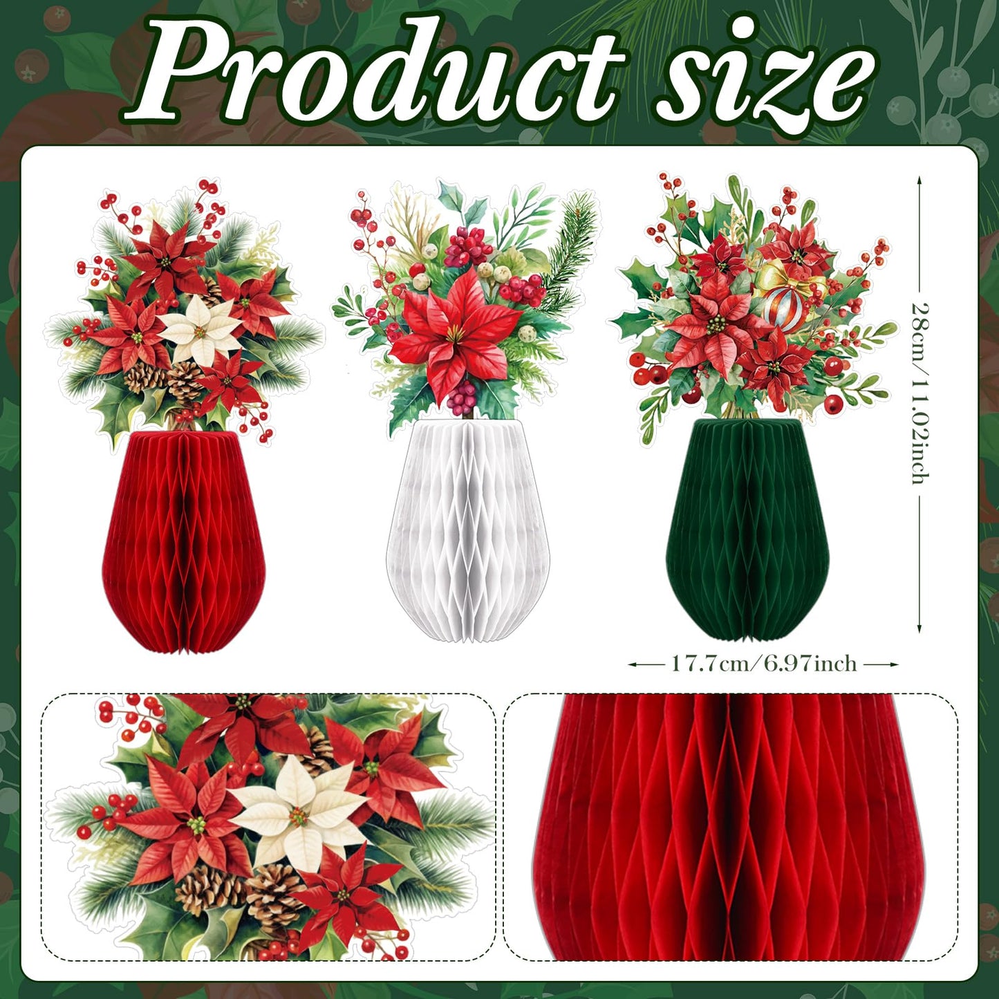 AmazingSpark 9 Pcs Christmas Poinsettia Flower Table Centerpiece Christmas Paper Poinsettia Honeycomb Decoration Holiday Red Flower Honeycomb Centerpiece for Birthday Party Ornaments