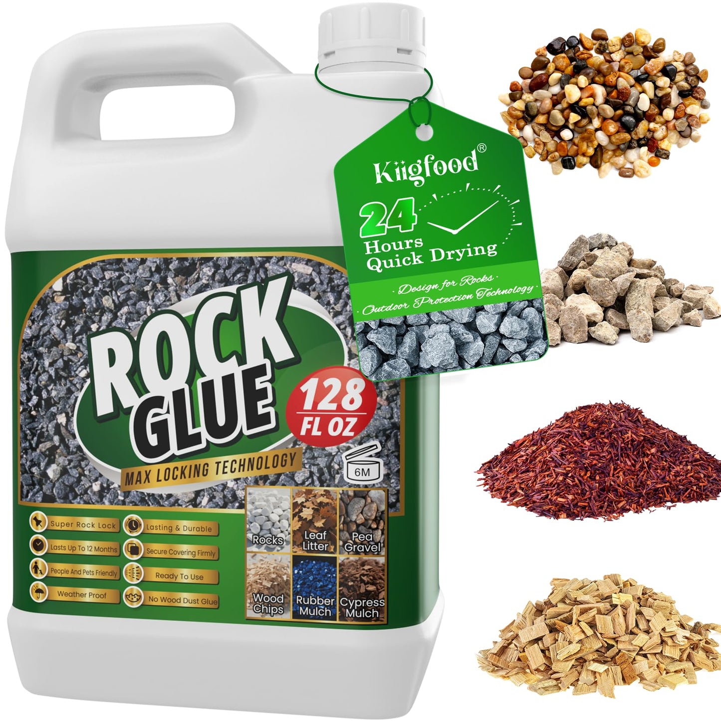 Rock Glue - 1 Gallon Fast-Dry Mulch Glue for Landscaping, Ready-to-Use, Weather-Resistant, Gravel Binder for Stones, Pea Gravel, Pebbles, Outdoor Rock Stabilizer for Driveways, Garden, Yards, Patios