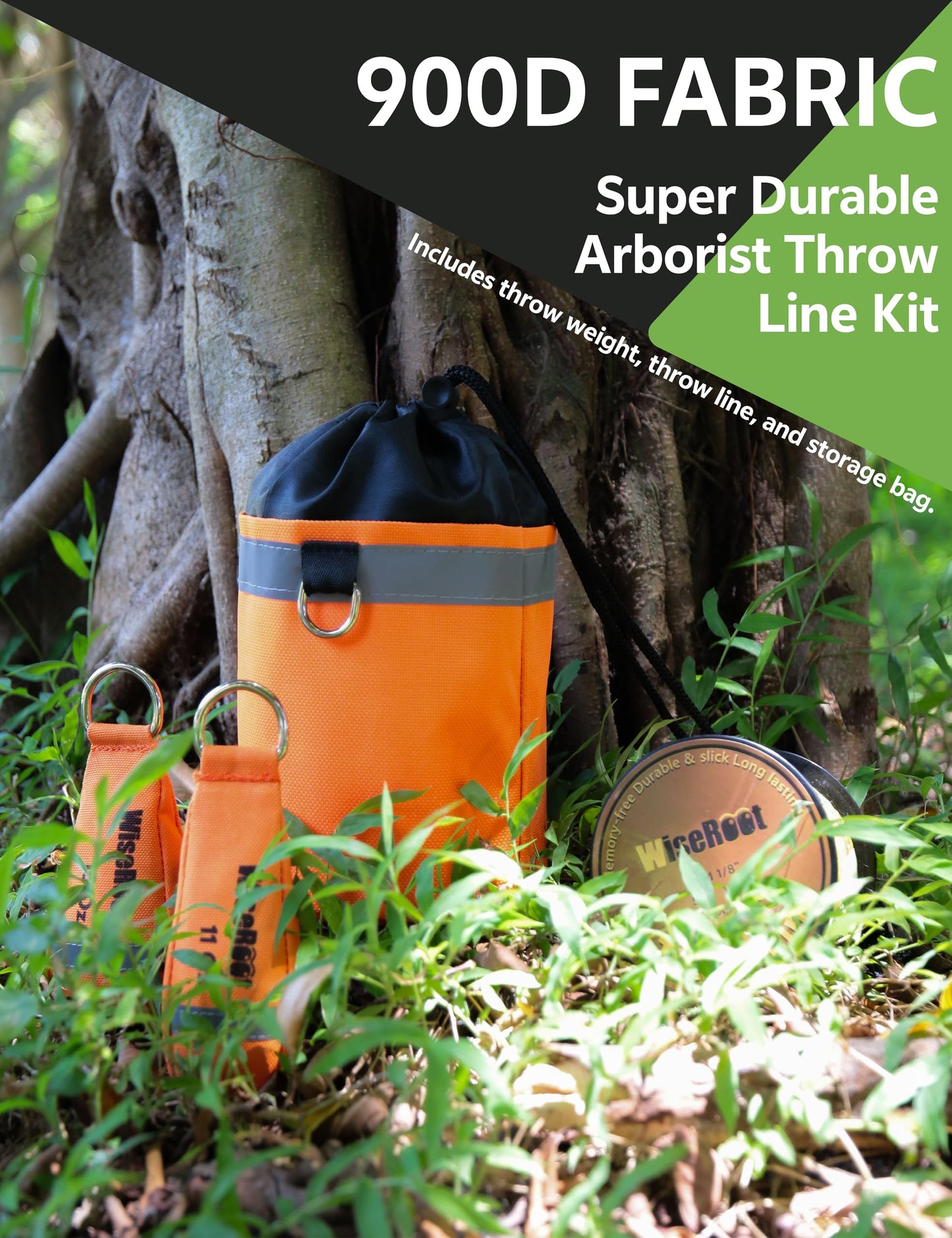 WiseRoot Arborist Throw Line Kit: Ultra Slick Throw Rope & 11/15Oz 900D Throw Weight with Reflective Storage Bag, Arborist Equipment for Tree Work, Climbing, Trimming, High Limb Rigging