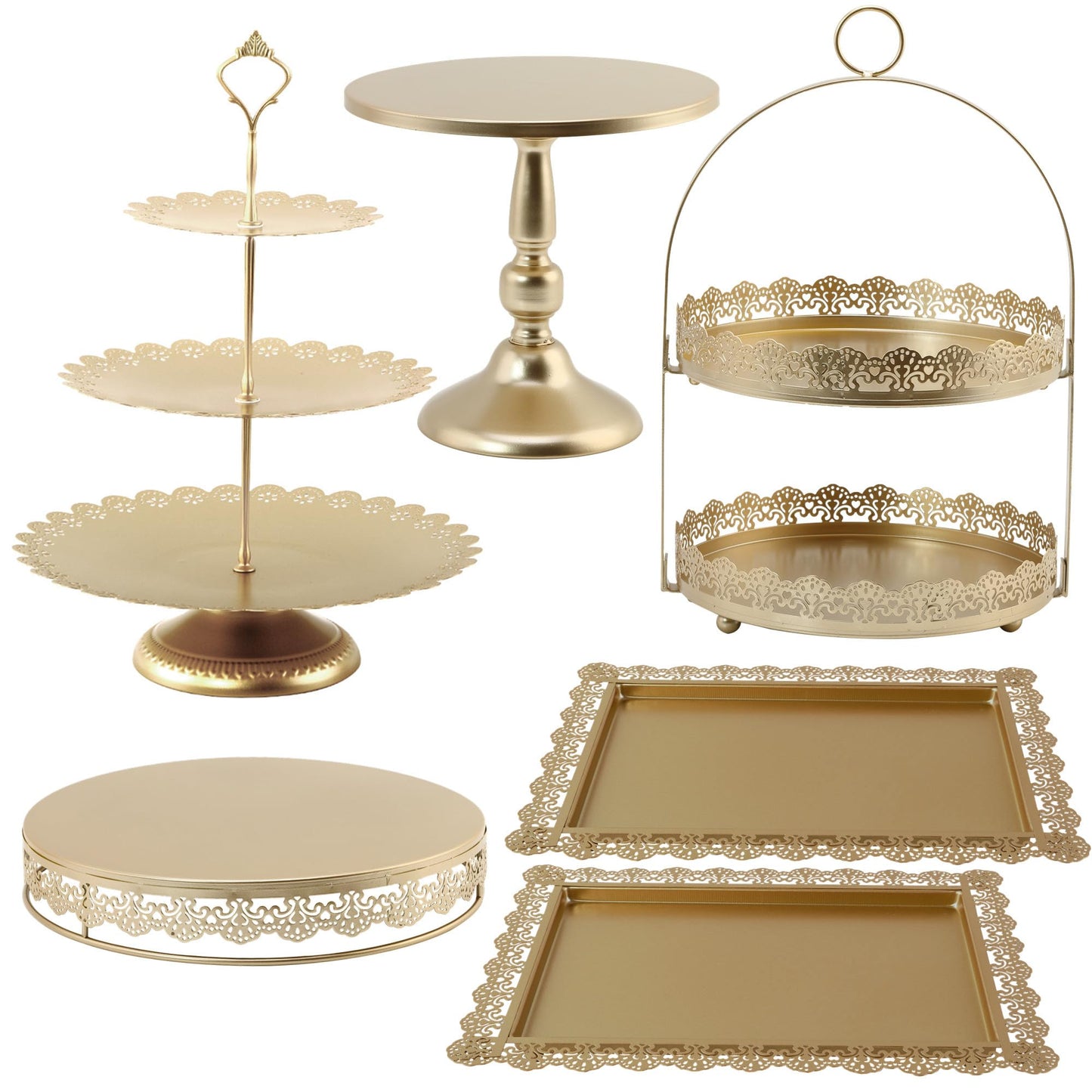 6 Pcs Gold Cake Stands Set, QENUIITEA Cake Display Pedestal Tiered Cupcake Holder Dessert Plate Serving Tower Tray Decorative for Wedding Birthday Party Baby Shower Celebration