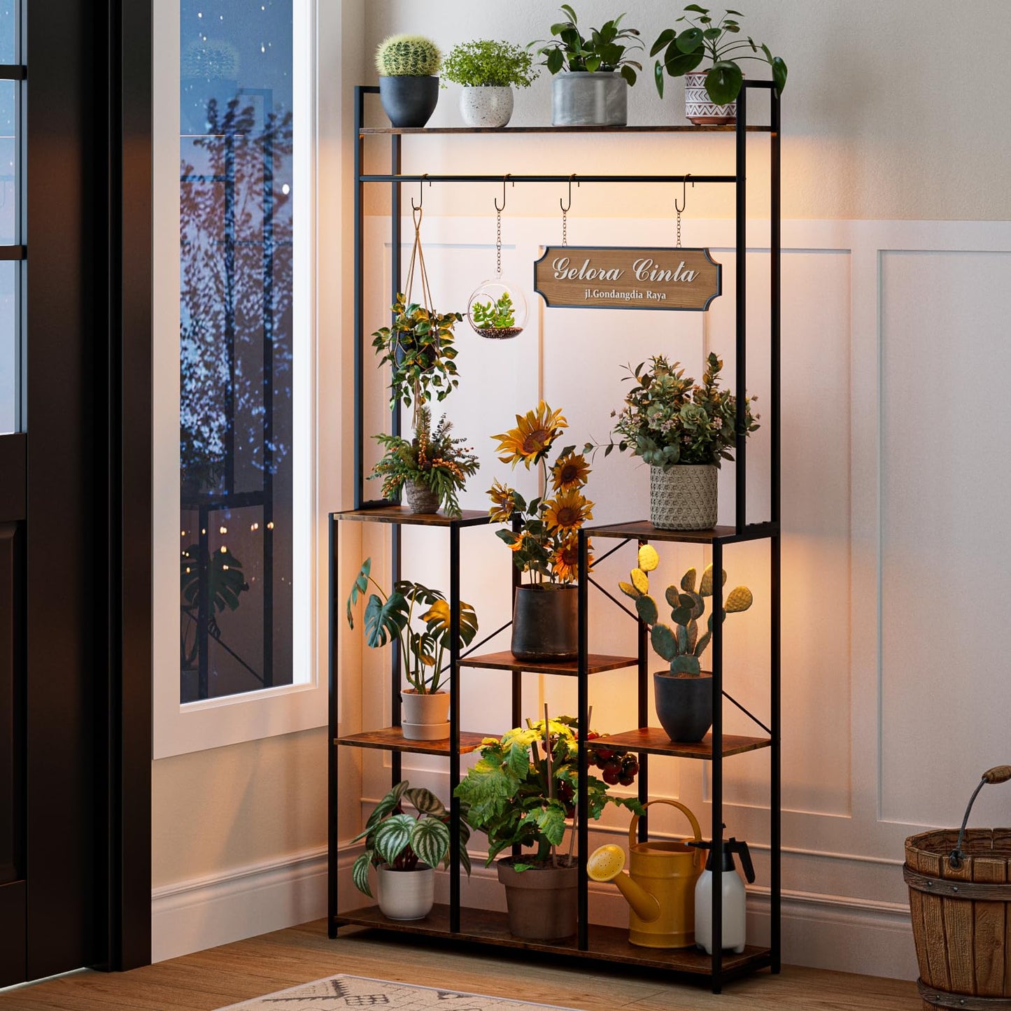 aboxoo Plant Stand Indoor with Grow Light ,71" Tall Metal Plant Shelf Indoor,Large Plant Rack with Grow Lights,Heavy-Duty Rectangle Display Shelves for Living Room, Patio, Corner