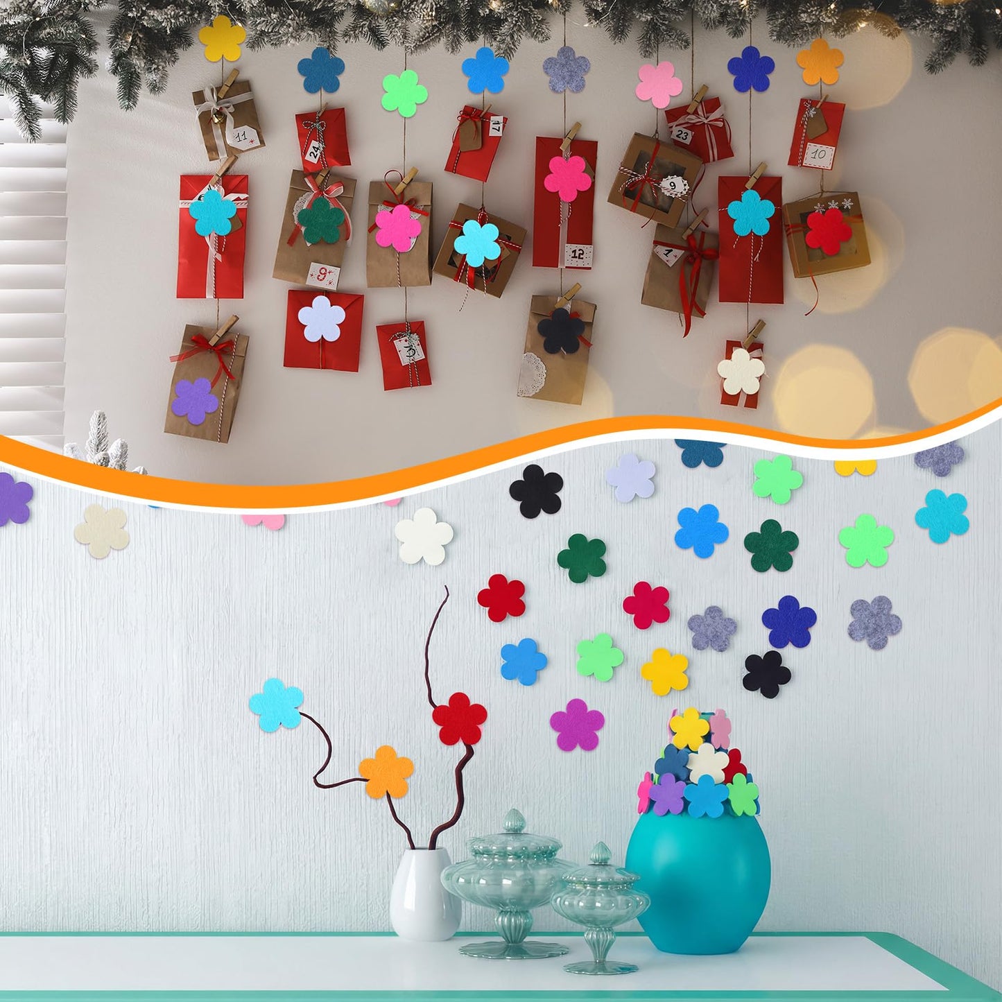 FuWeave 200 Pcs Colorful Felt Flower Die Cut Embellishment Multicolor Fabric Embellishments 2.2 Inch Felt Pads Appliques for Spring Summer Home Classroom Wall Craft Project