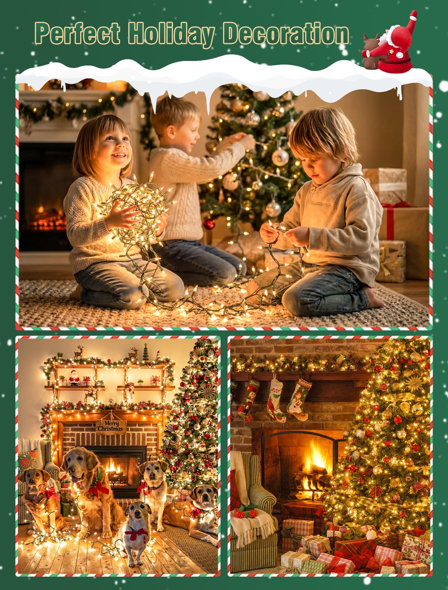 Hopolon Clear Christmas Lights Set 2 Pack 50 Count 13 Feet Incandescent Bulb Green Wire Mini String Lights for Indoor Outdoor Christmas Tree Garland Birthday Wedding Festival Decoration, Warm White