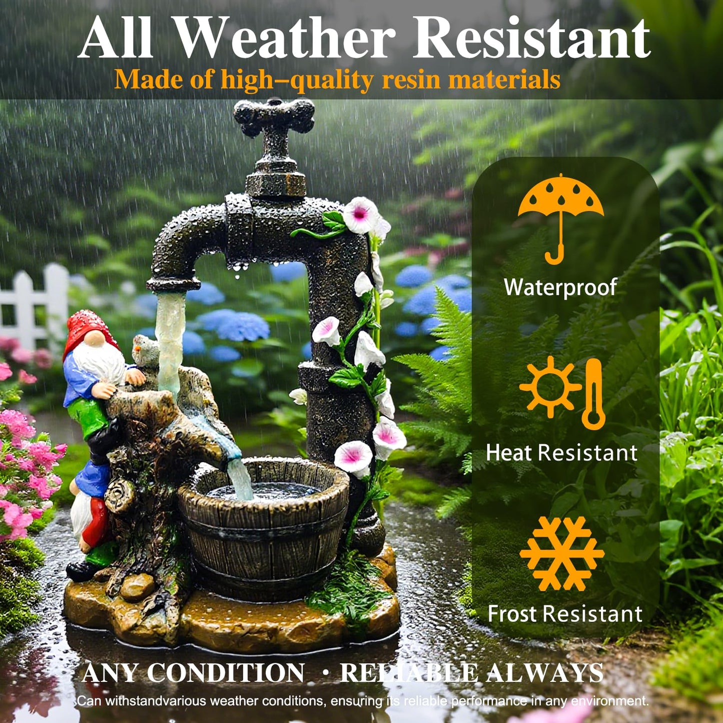QCF Solar Garden Gnomes Statues Outdoor Yard Decorations, 10" Resin Fountain Gnome Outside Christmas Art Decor for Lawn Patio Porch Backyard,Unique Housewarming Gifts for Women Mom Grandma
