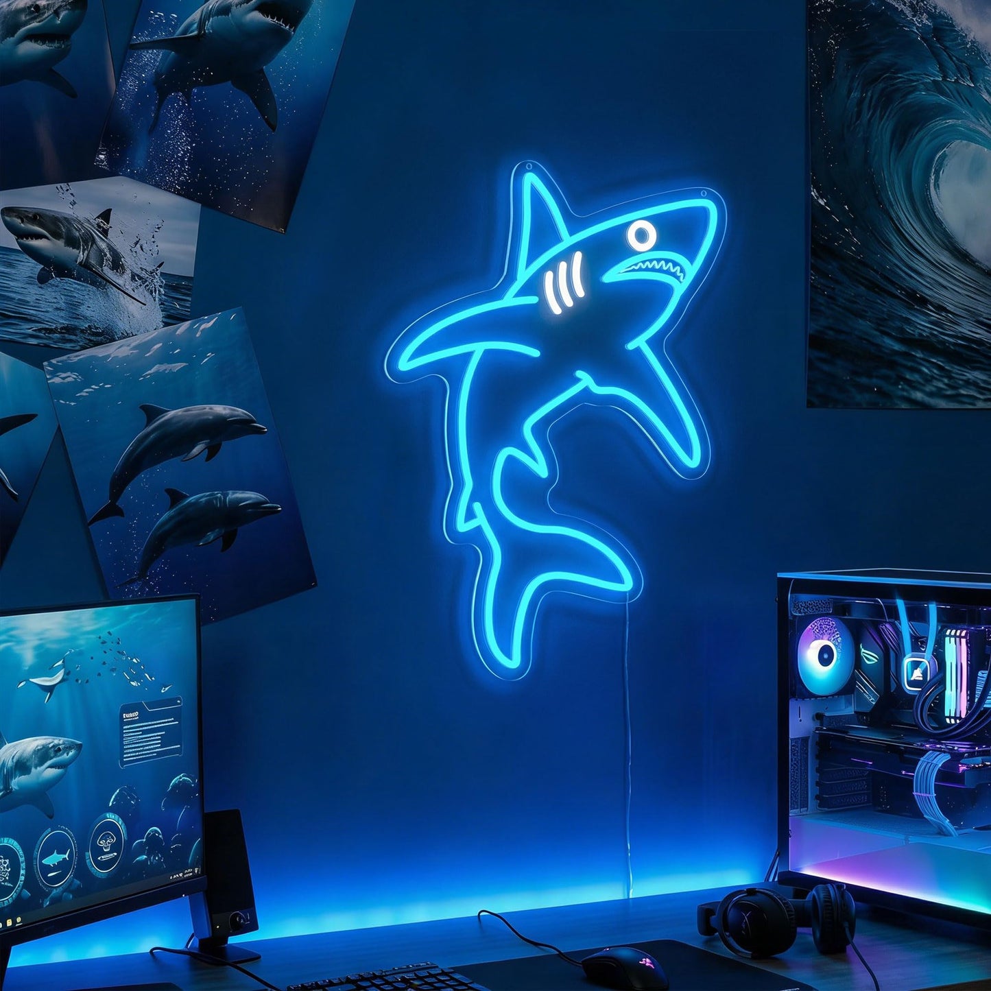 ACOPAEY Shark Neon Sign, Dimmable Ocean LED Neon Lights for Wall Decor, Animal Room Decor for Bedroom, Boys Room, Gaming Room, Man Cave, Gifts for Shark Lovers Gamers, USB Powered, 12.0 x 16.6 Inches