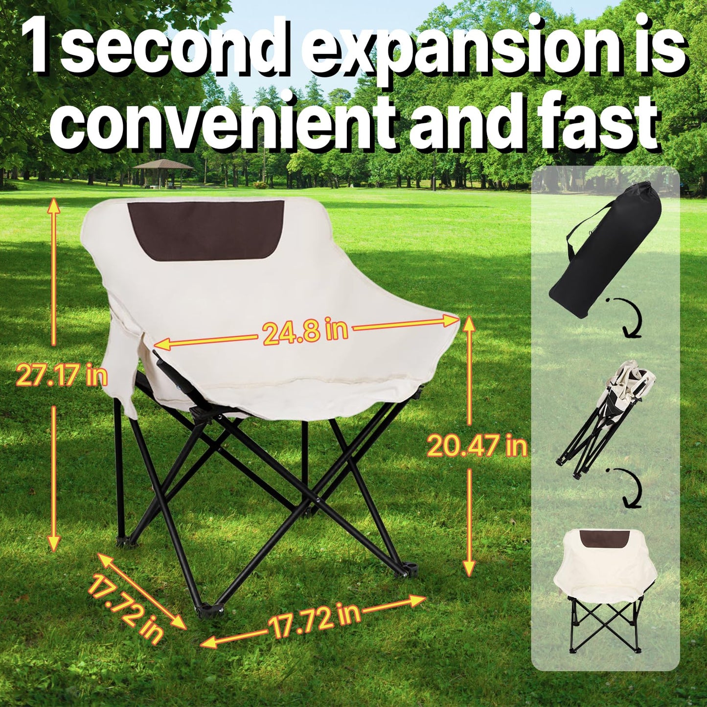 COSY105C Outdoor Folding Moon Chair Portable Camping Chair Leisure Back Chair Picnic Fishing Chair Super Load-Bearing and Easy to Store (White)