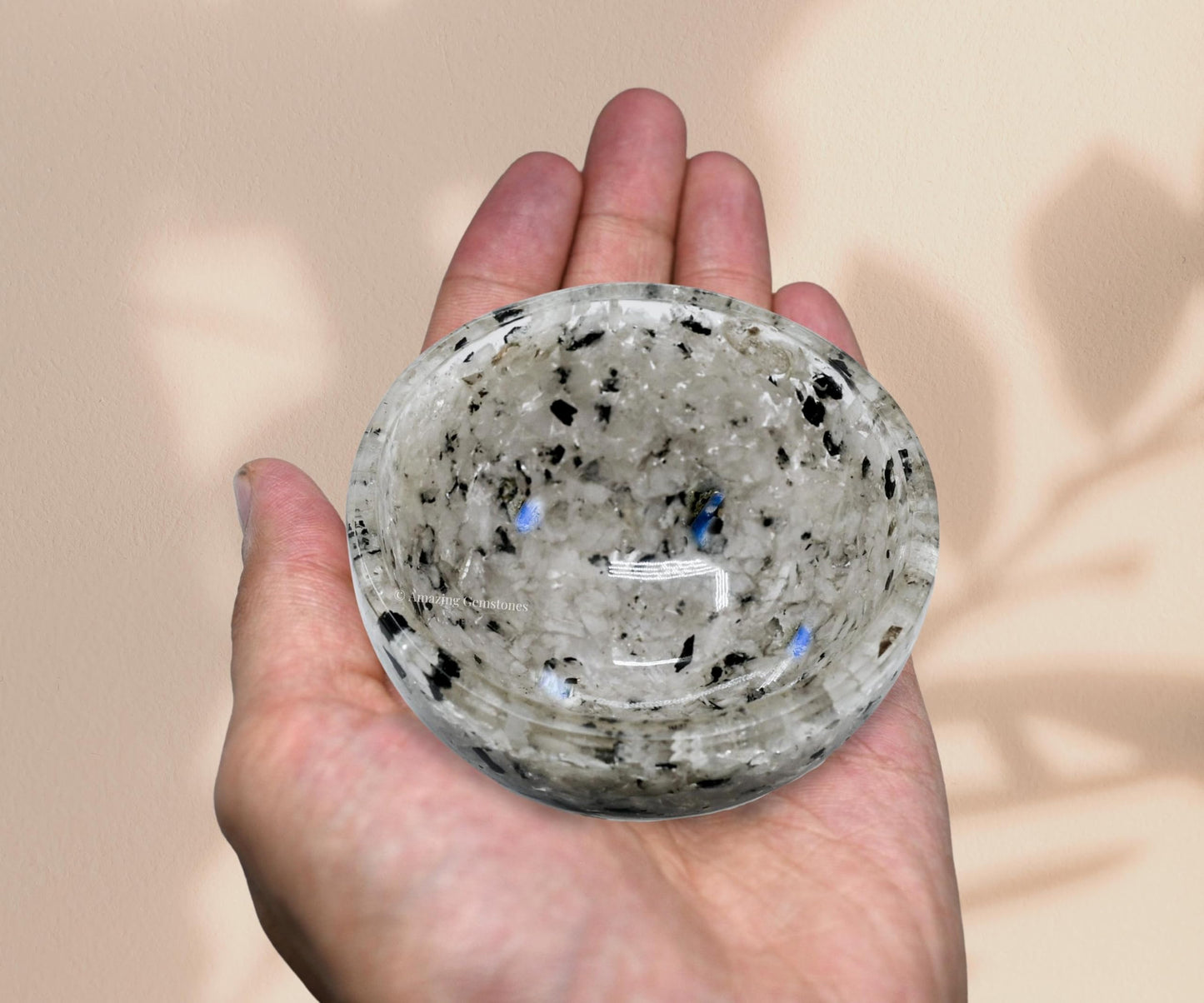 Amazing Gemstone Rainbow Moonstone Orgonite Orgone Crystal Gemstone Bowl - 3" Orgonite Rainbow Moonstone Crystal Bowl for Meditation, Crystals and Healing Stones Gift and Protection