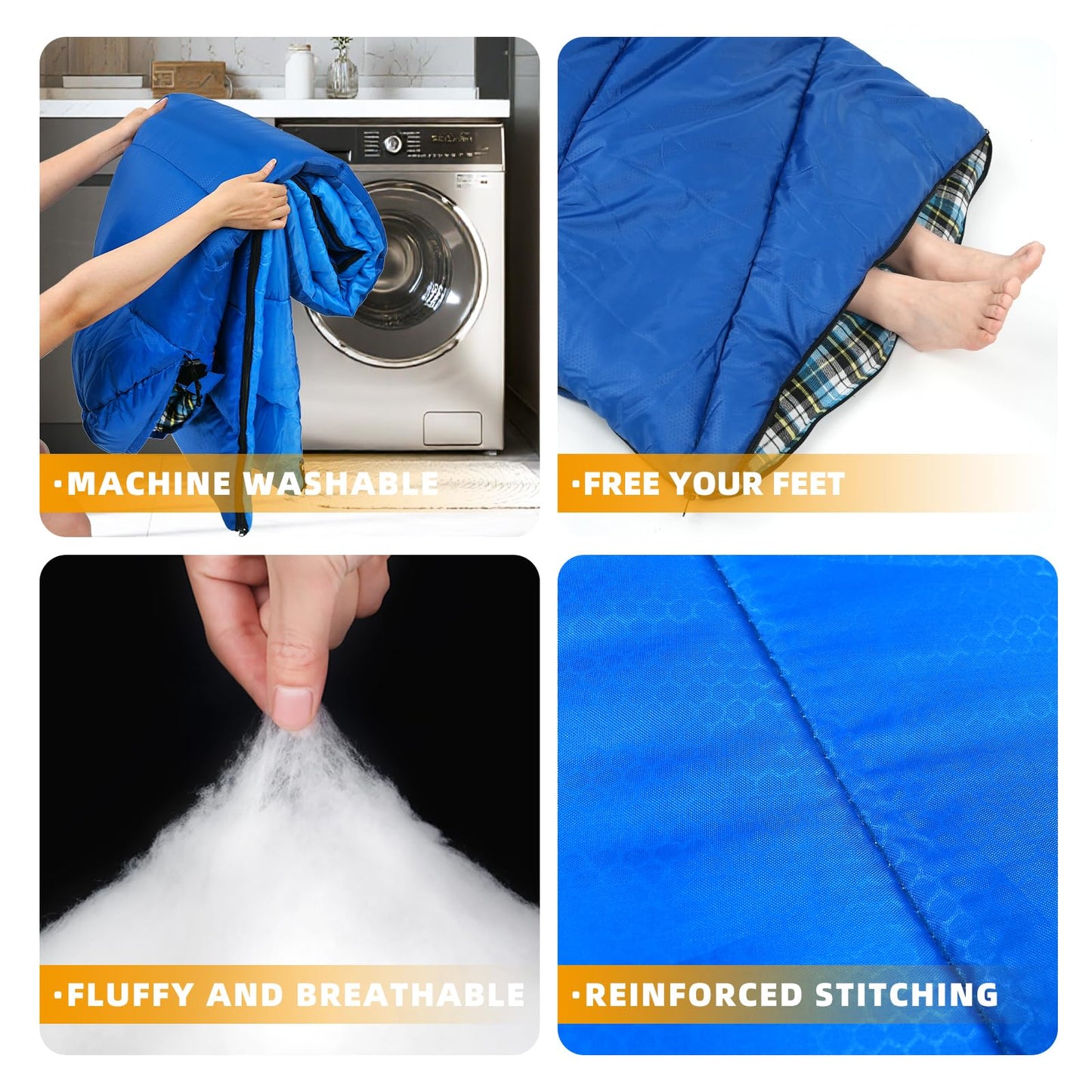 Blue Sleeping Bags for Adults Teens Cold Weather & Warm, 3 Seasons, Cotton Flannel Backpacking Sleeping Bag, Lightweight Compact Camping Essentials Equipment, Hiking, Outdoor, Travel(Double Blue-1)
