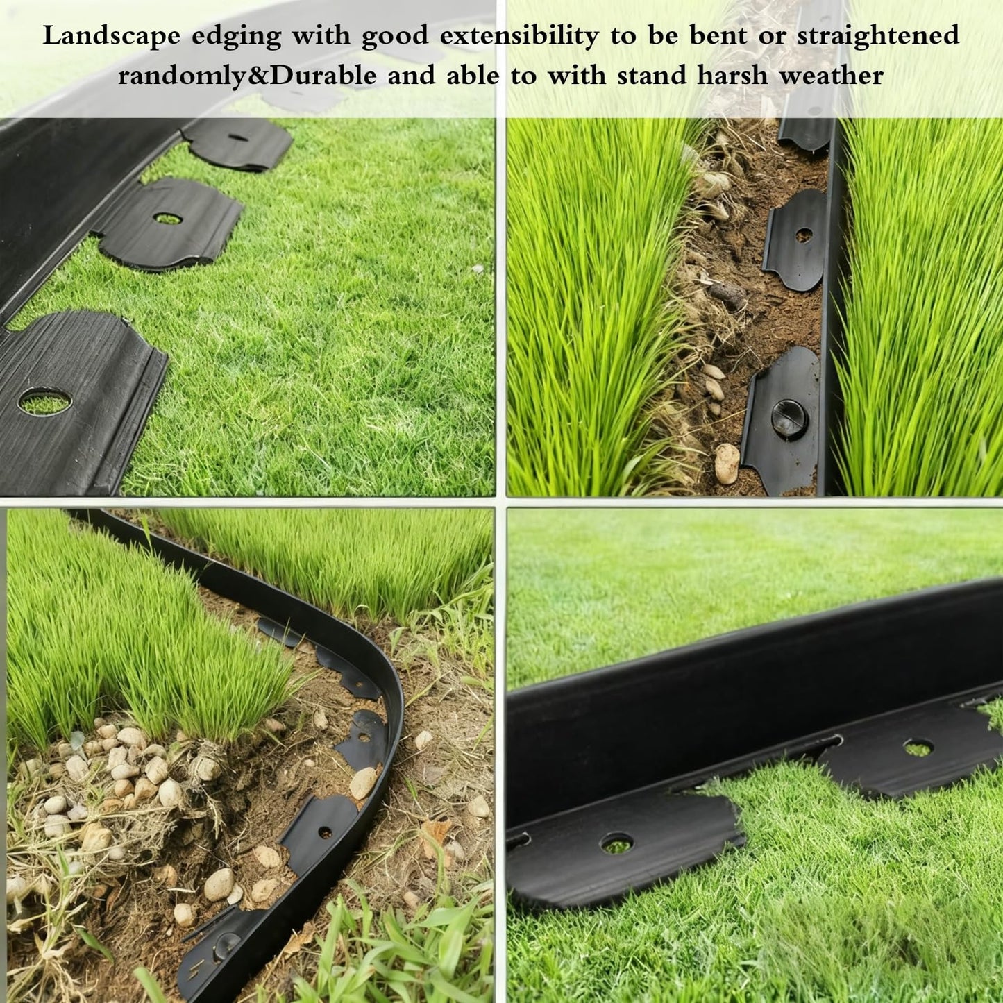 33FT Landscape Edging, 4 Inch Garden Edging Border with 50 Spikes, Flexible Lawn Edging for Landscape, Garden, Flower Beds, Lawn, Yard, Pathway, Paver Edge-Black