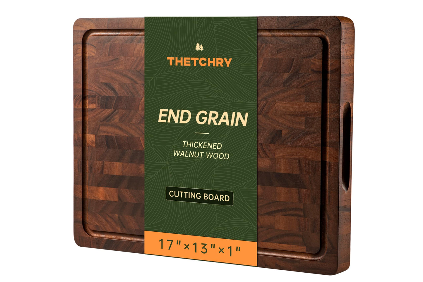THETCHRY Walnut Cutting Boards for Kitchen, End Grain Wooden Cutting Board, Large Chopping Board Double Sided with Handle, Thick Butcher Block Charcuterie Meal Prep & Serving with Gift Box, 17"×13"×1"