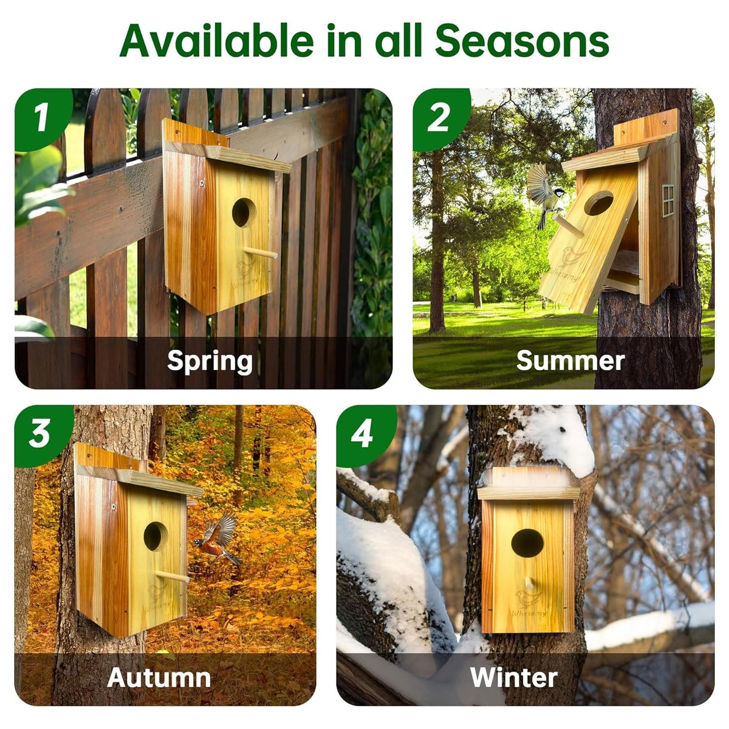 Whesamy Large Bird House, Bird Houses for Outside Clearance, Cedar Birdhouses for Outdoors, Wood Birdhouse with Secure Latch, Bluebird Houses for Wren Swallow Finch Hummingbird
