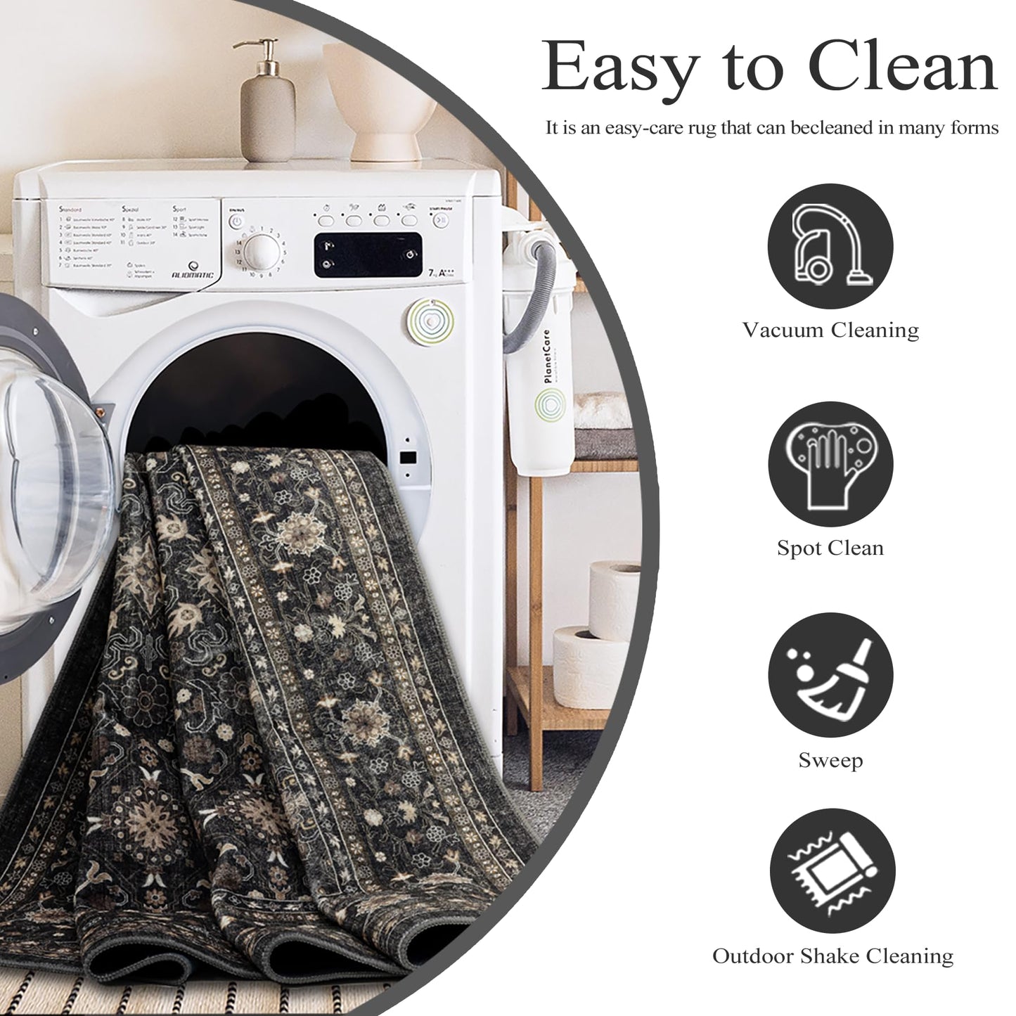 Ruaruarug Area Rug Non Slip Machine Washable Ultra Soft Living Room/Bedroom/Kitchen/Outdoor/Classroom Black Grey, 2'×3'