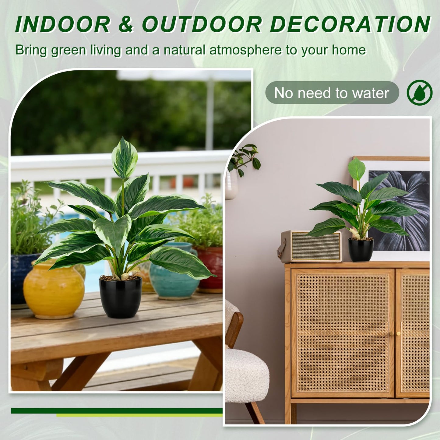 VUAHAUL 2 Pack Artificial Potted Plants, 16" Fake Plants Indoor in Black Pots for Home Bathroom, Office Desk, Shelf - Realistic Faux Greenery for Living Room, Kitchen, Farmhouse Decor