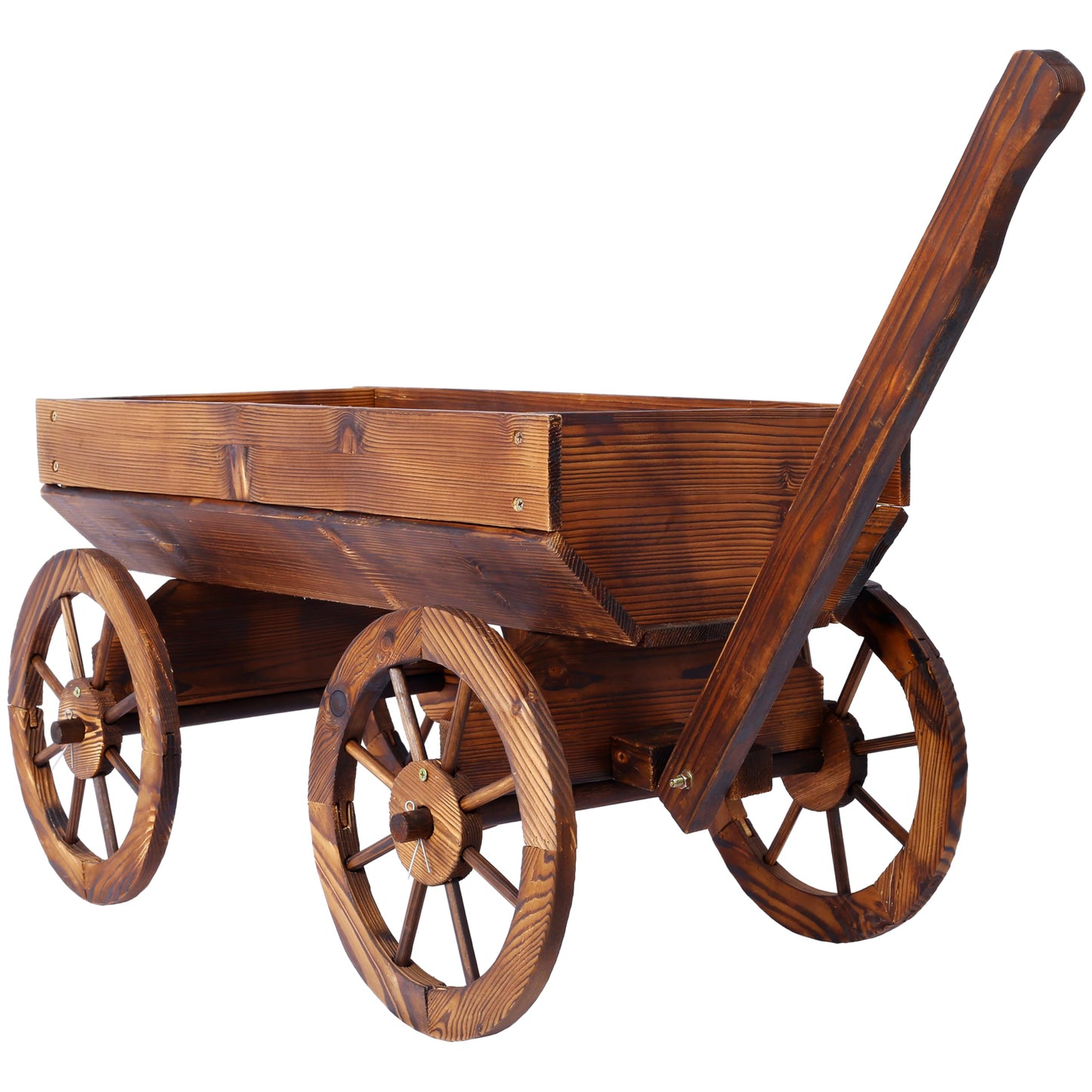 Wood Wagon Flower Planter Pot Stand W,Wheels Home GOutdoor Decor