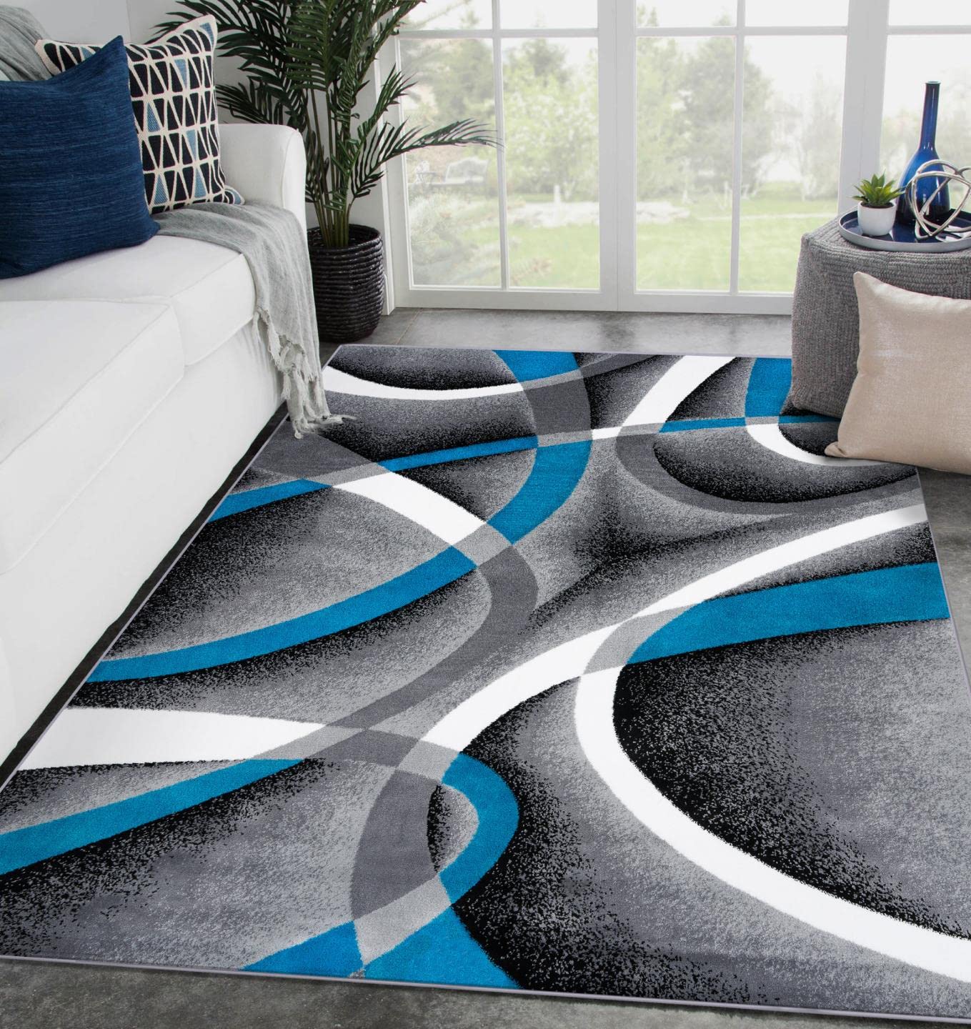 2305 Geometric Abstract Turquoise 5x7 Area Rugs for Living Room