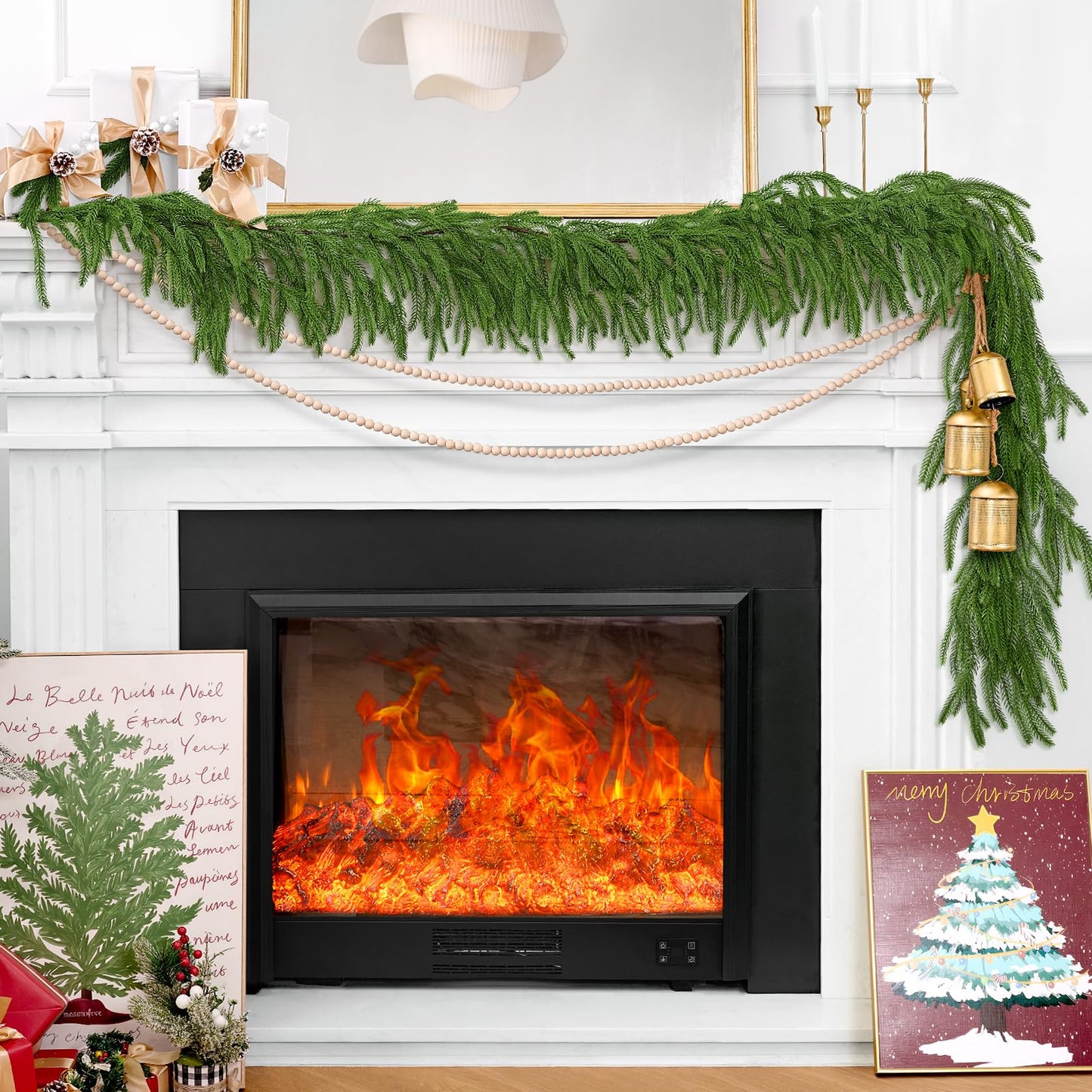 1Pcs 9FT Christmas Norfolk Pine Garland,Realistic Cedar Garland Artificial Pine Cypress Vines,Greenery Garlands for Holiday Xmas Indoor Mantle Decor