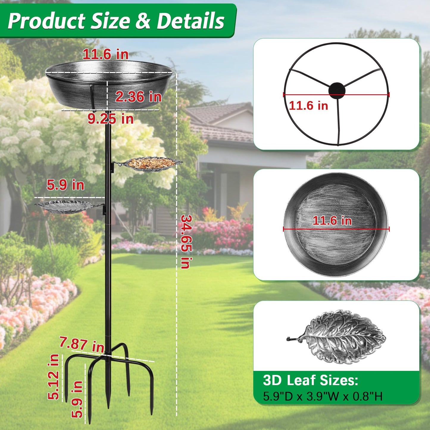 Olpchee Metal Bird Bath for Outdoor - Garden Bird Bath with Removable Bowl Heavy-Duty Base, Winter Birdbath Feeder Rust-Proof Birdbaths for Garden Yard Lawn Decor, Easy to Install(Grey)