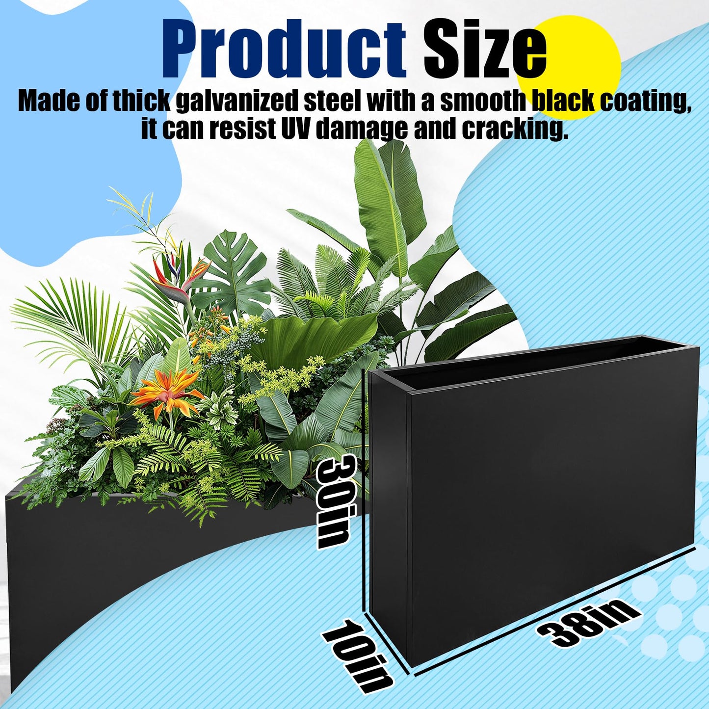 Srehloe Metal Planter Box for Outdoor Plants 38" x 10" x 30" Large Rectangular Planter Cube Steel Heavy Duty Flower Pot with Insert Shelf and Drainage Holes Suitable for Patio Yard Garden Porch Hotel