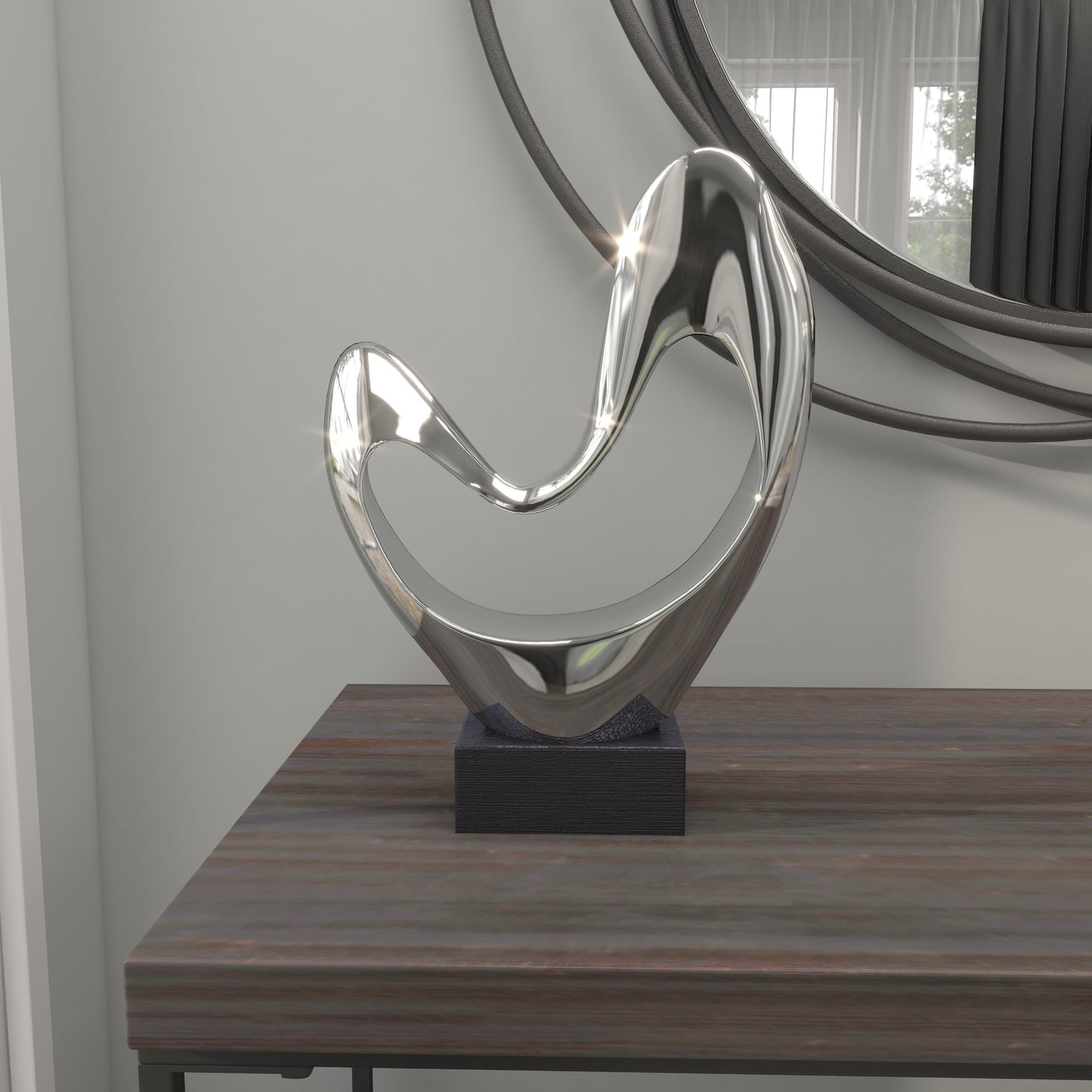 Deco 79 Polystone Abstract Decorative Sculpture Heart Home Decor Statue with Black Base, Accent Figurine 10" x 5" x 14", Silver
