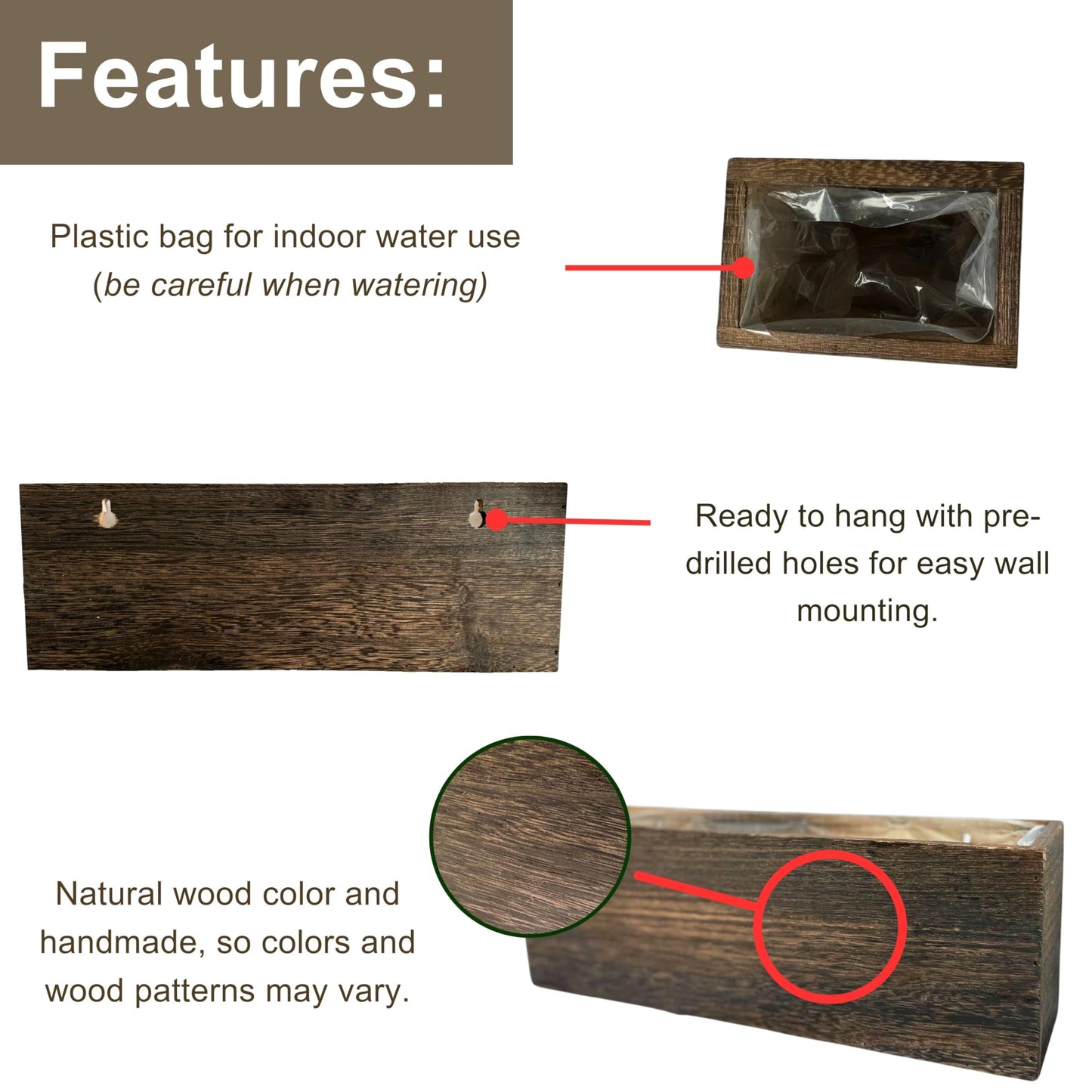 LaLaGreen Wood Planter Box for Plants (8 Pack) Wooden Wall Hanging Planters for Indoor Plant Holder Vase for Dried Flowers, Modern Country Rustic Wall Decor Living Room Bedroom Office Home Garden