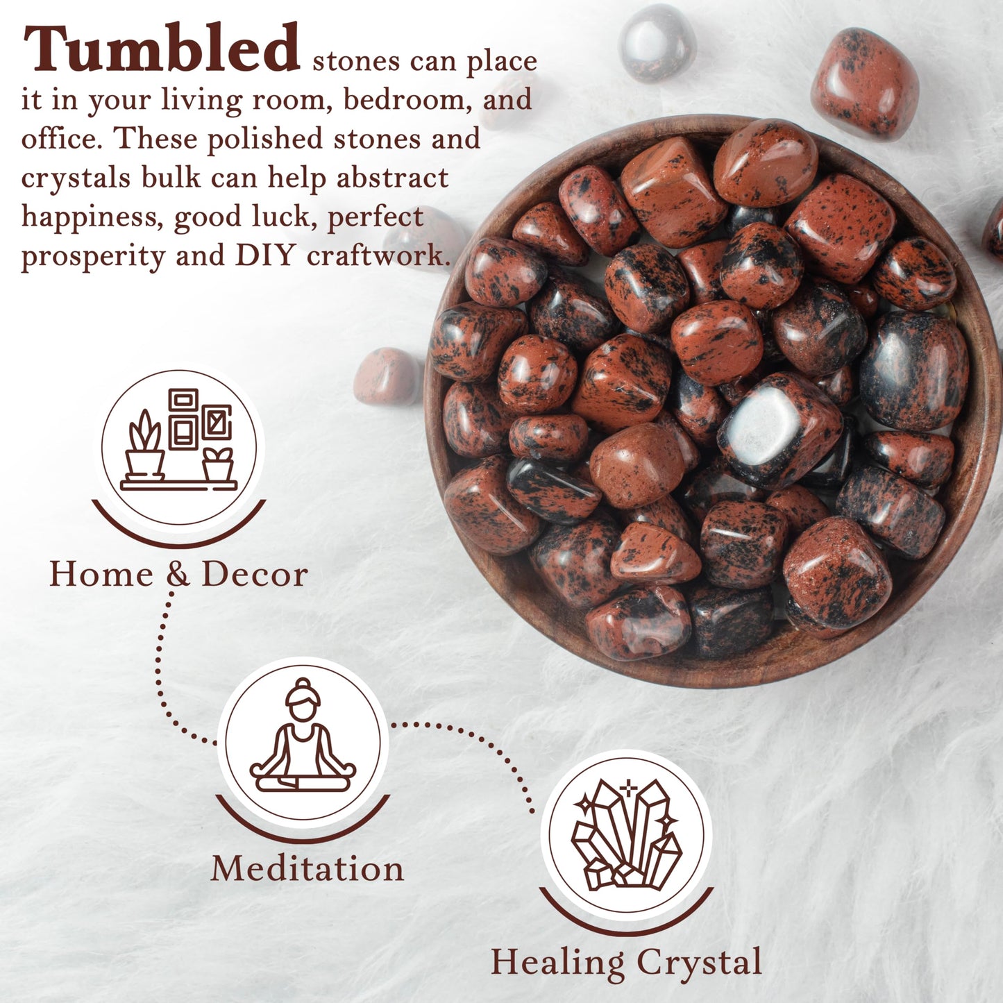 Crocon 1LB Mahogany Obsidian Tumbled Stones and Crystals Bulk 2000+ Carats Natural Crystal Kit for Reiki Healing Crystal Polished, Tumble Stones, Chakra Balancing, Gift, Home Decor Size : 20-25 mm
