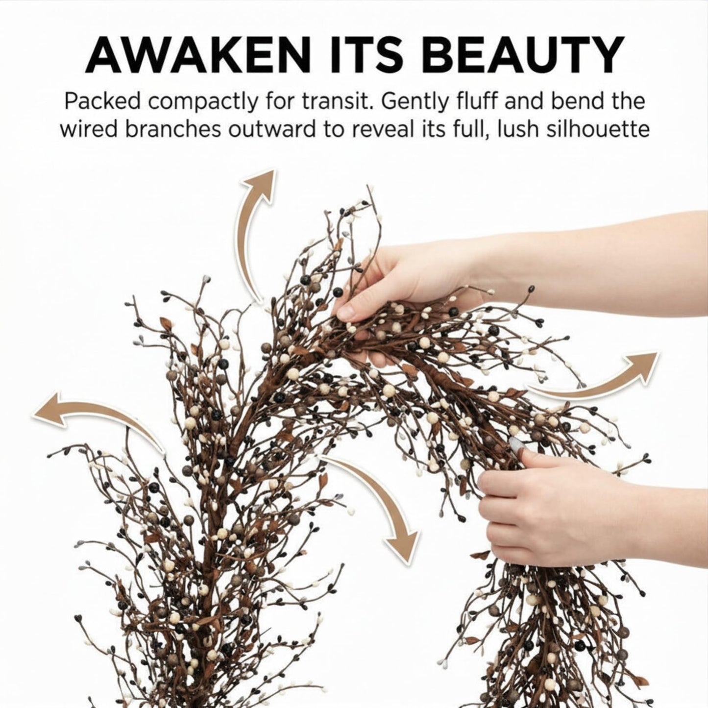 Quixem 5FT (60 in) Rustic Black Grey & Cream Pip Berry Garland for Mantel & Table, Neutral Everyday Farmhouse Decor, Flexible Wired Vine, Precise Size & Less Shedding
