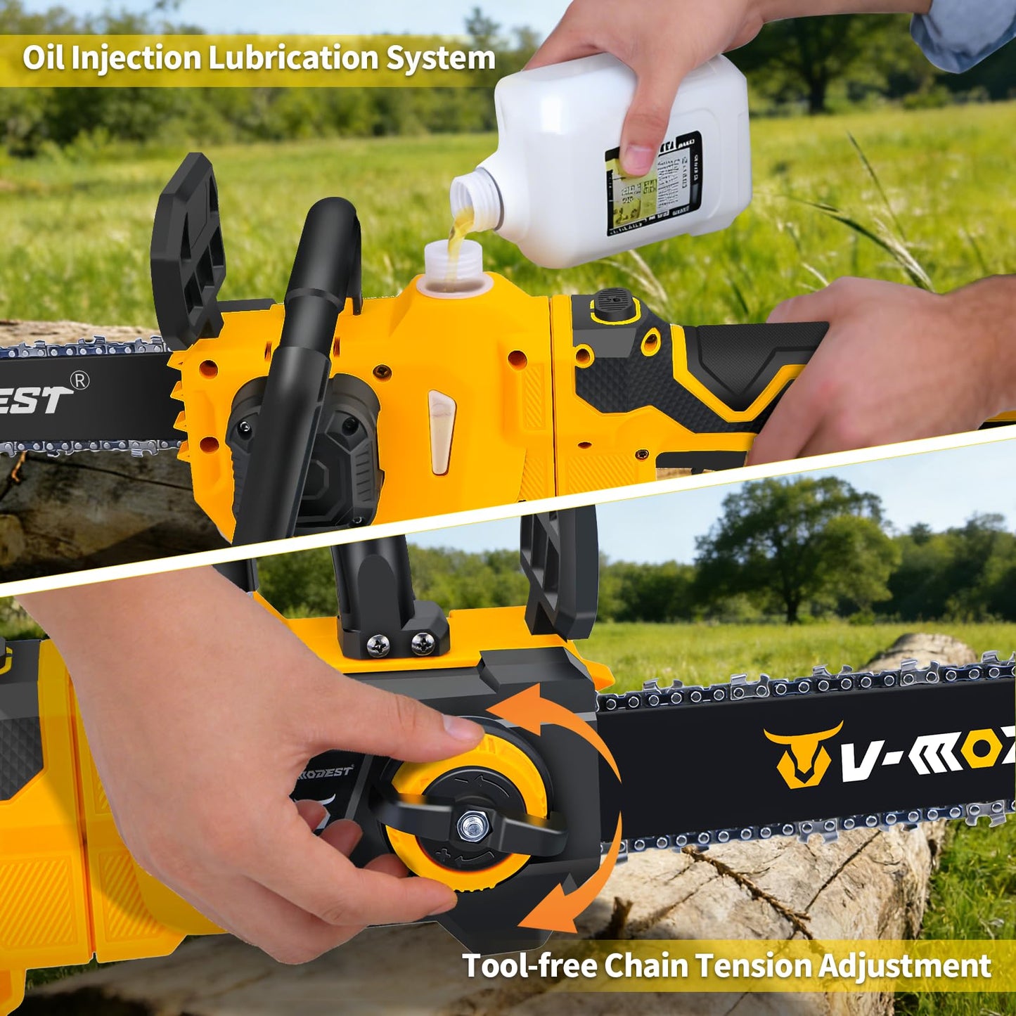 V-MODEST 21V Brushless Telescopic Chainsaw - 12" Lightweight Battery Powered Chainsaw，Cordless Electric Chain Saw with 2 x 4.0Ah Lithium-ion Batteries Chainsaws for Tree Trimming, Branch Pruning
