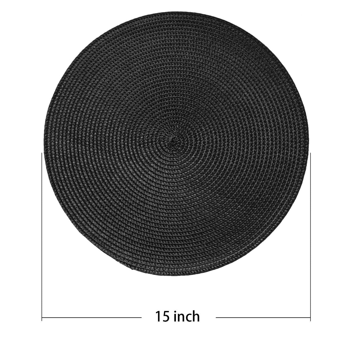 AHHFSMEI Round Placemats Set of 4 Heat Resistant Washable Non-Slip Woven Braided Table Mats for Dining Table Kitchen & Home Decor (Black,4)