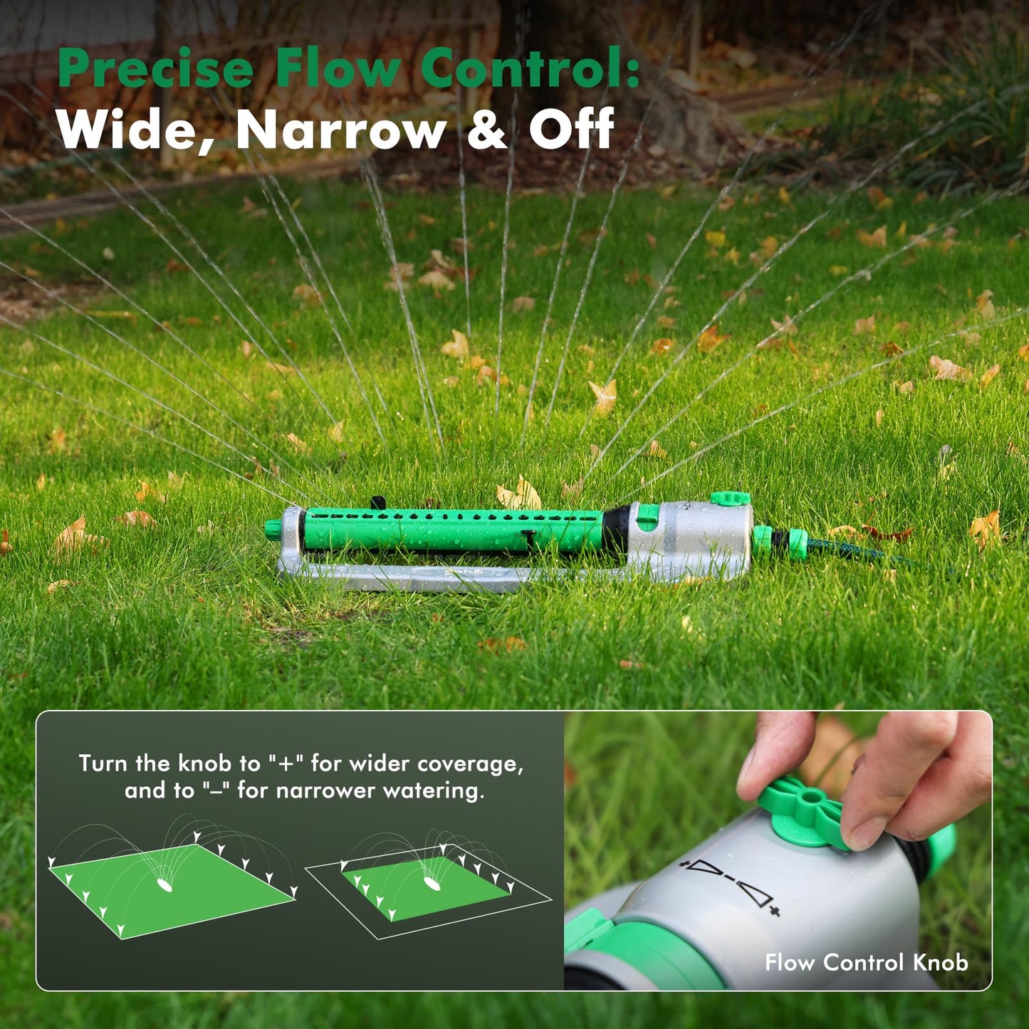 RESTMO Heavy Duty Oscillating Sprinkler with Stable Metal Base, 18 Durable Nozzles, Adjustable Flow & Width & Coverage, Lawn Sprinkler & Garden Sprinkler for Large Yard Irrigation