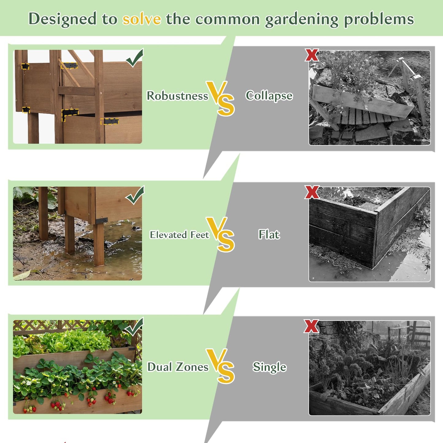 Magazoopet Raised Garden Bed with Trellis, 47''H Outdoor Flower Plant Stand with Two Planting Areas, Top Shelf, Liner, Elevated Garden Beds for Climbing Plants, Herb, Gift for Gardening, Brown