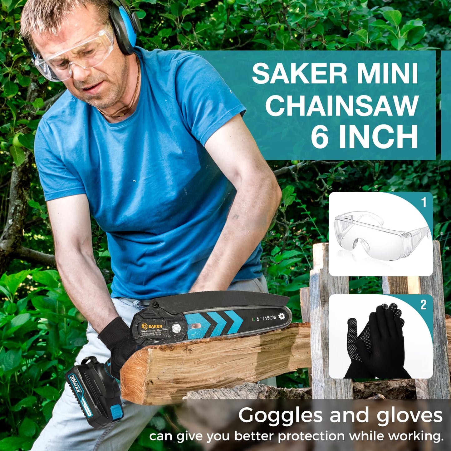 Saker Mini Chainsaw,6 Inch Portable Electric Chainsaw Cordless, Small Handheld Chain saw for Tree Branches,Courtyard, Household and Garden,Father Day Gift for Men Husband Women