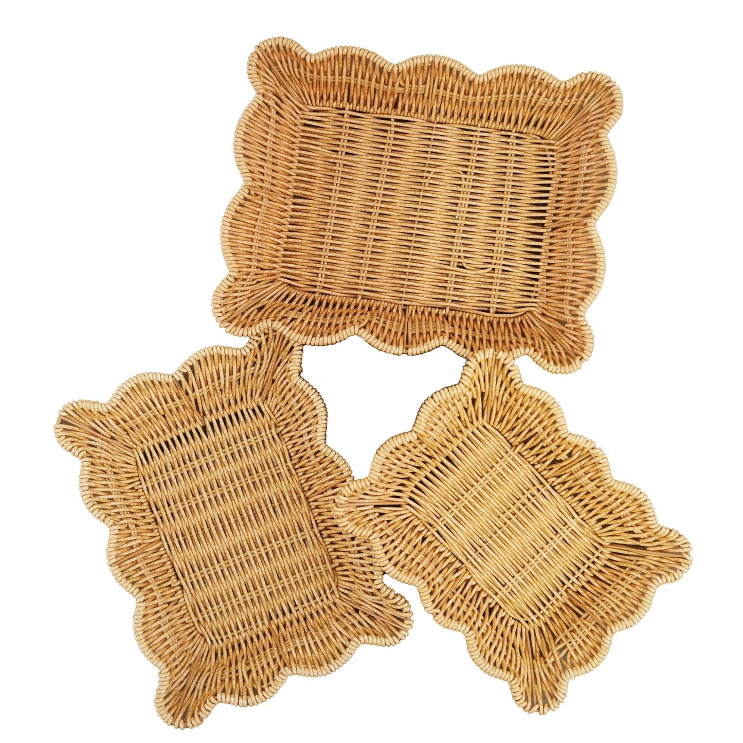3-Pack Wave Shaped Woven Dining Basket Set - Imitation Rattan Picnic Fruit Baskets & Table Trays for Family Gatherings, Outdoor Camping, and Housewarming Gifts