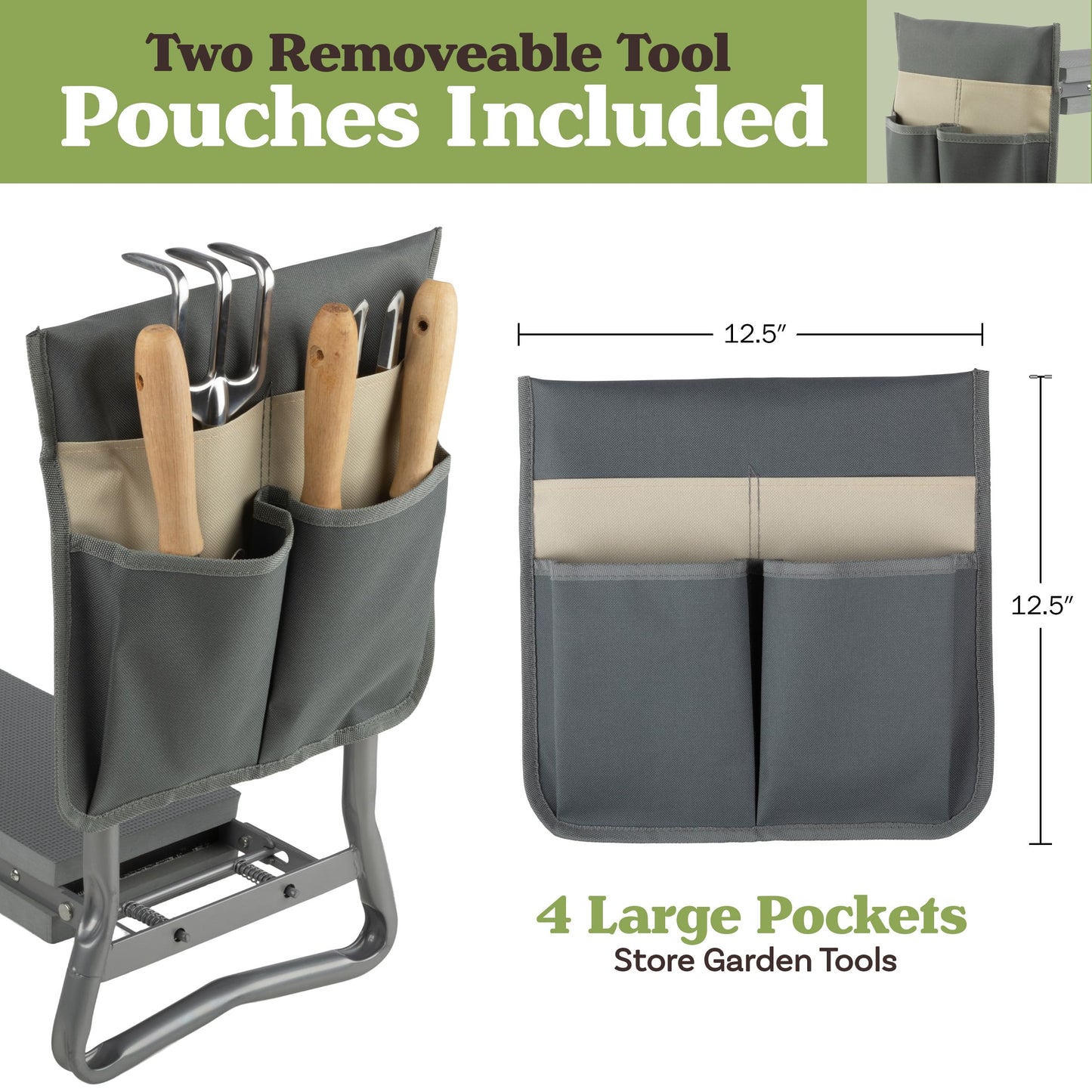 Pure Garden Garden Kneeler and Seat - Kneeling Pad Garden Stool with Tool Pouches - Gardening Gifts for Mom, Dad, Seniors, or Grandparents (Gray)