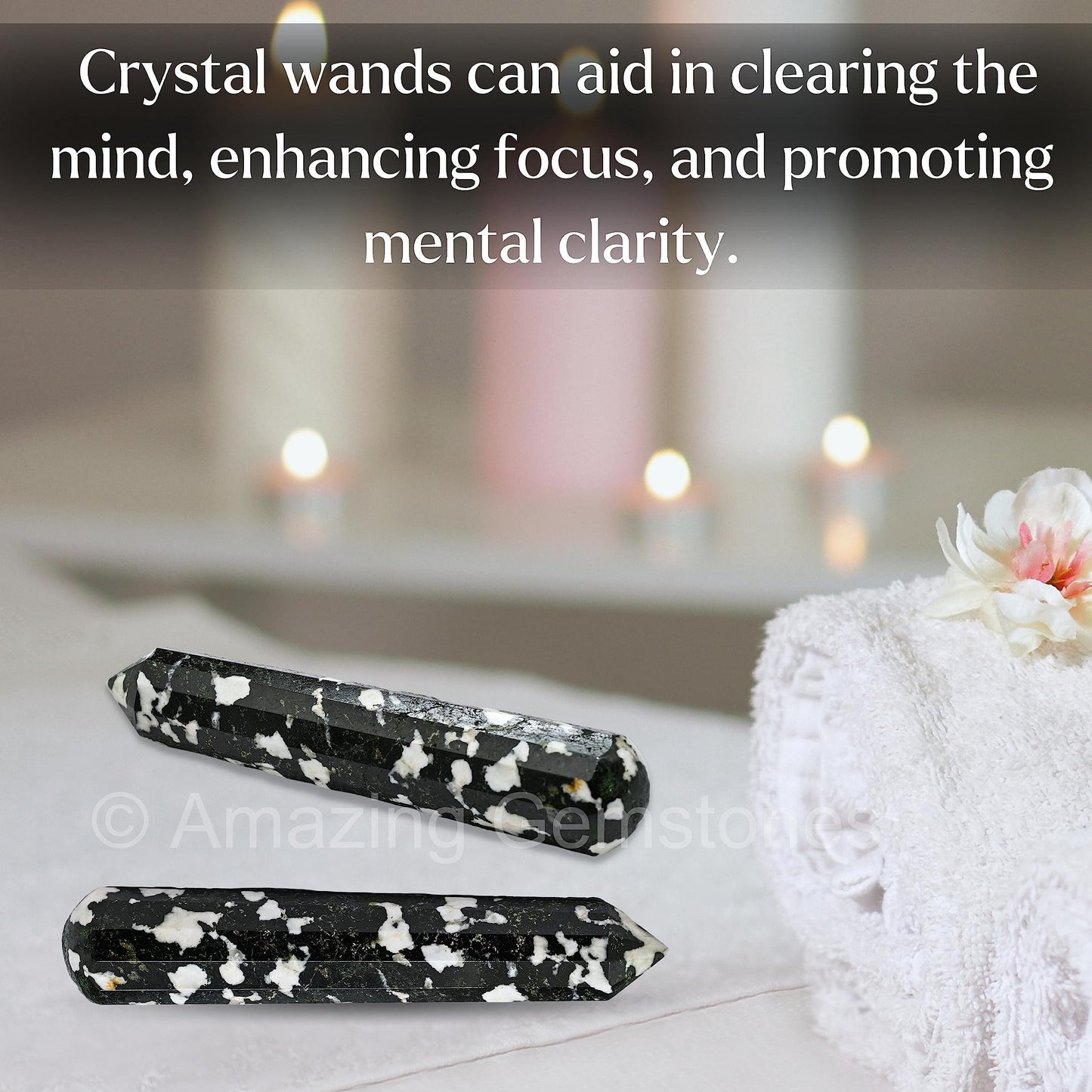 Amazing Gemstone Black and White Tourmaline Crystal Wand Massage Stick - Pelvic Wand Gua Sha for Adults - Crystals and Healing Stones Massage Wands for Adults Gifts (Pointed)