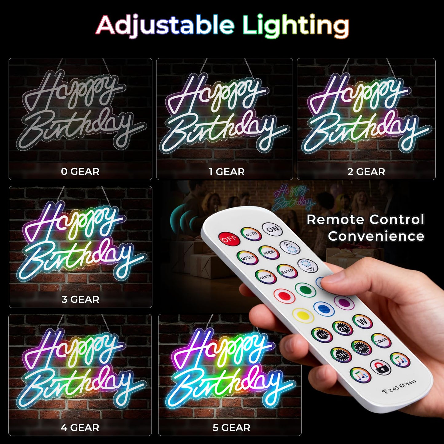 Happy Birthday Sign for Wall Decor, RGB Led Happy Birthday Neon Sign For Party And Remote Control, USB Powered Dimmable Neon Light.Corlorful Happy Birthday Light Up Sign.