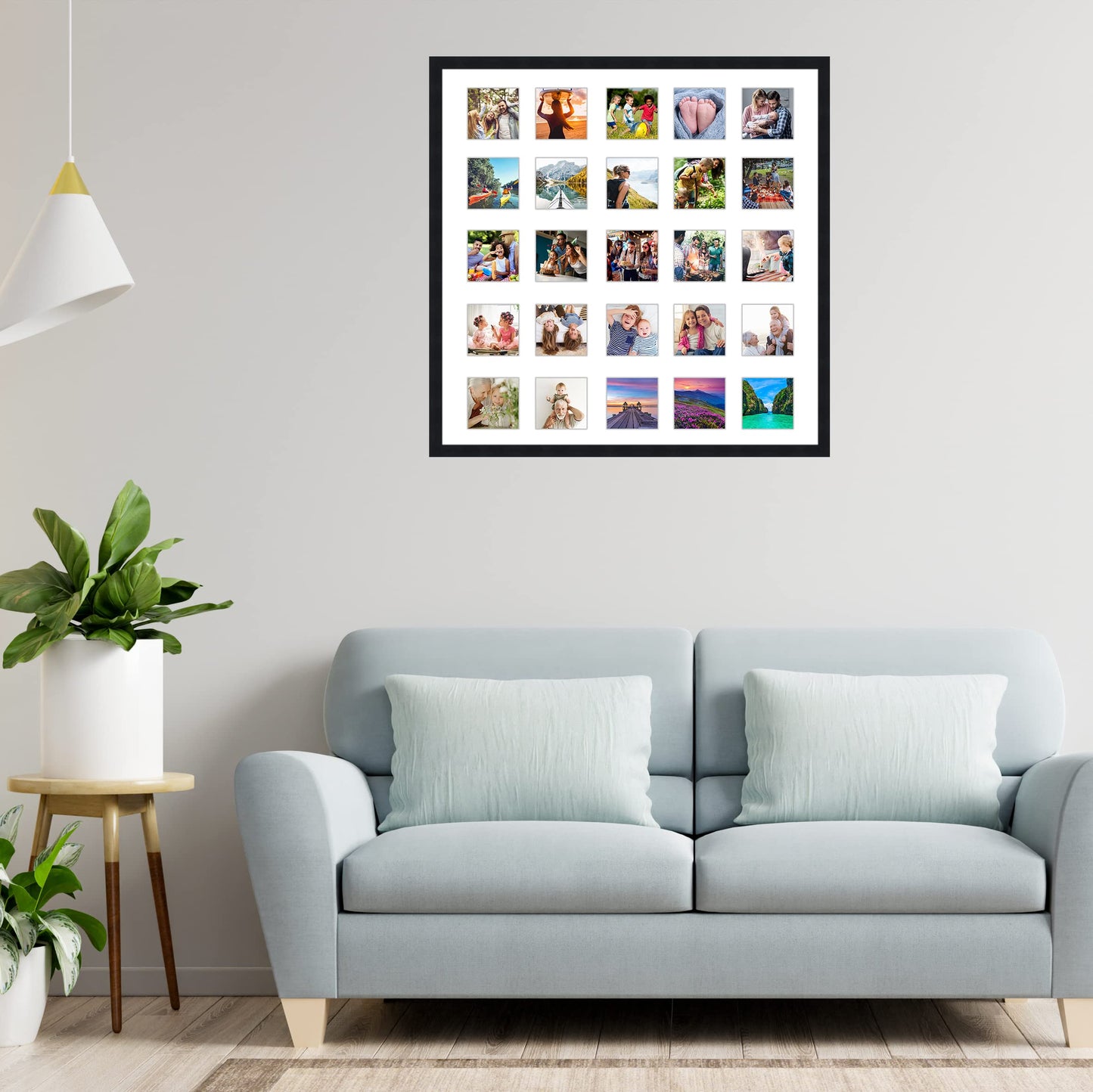 CountryArtHouse Black Collage Frame With Mat - 22x22 Solid Wood Frame For (25) 4" x 4" Photos - Black Matted Instagram 4x4 Collage Photo Frame with Mat with Multi Opening Picture Matte