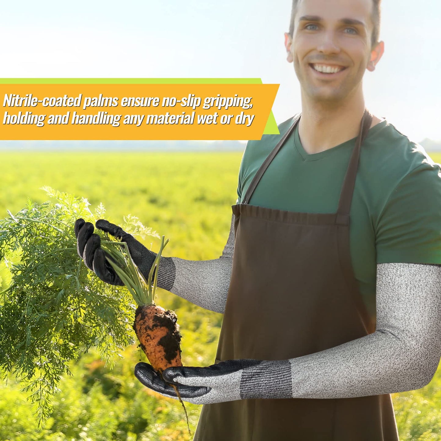 Evridwear Long Gardening Gloves Cut Resistant Sleeves with Anti-slip Nitrile Coated Palm for Gardening and Landscaping
