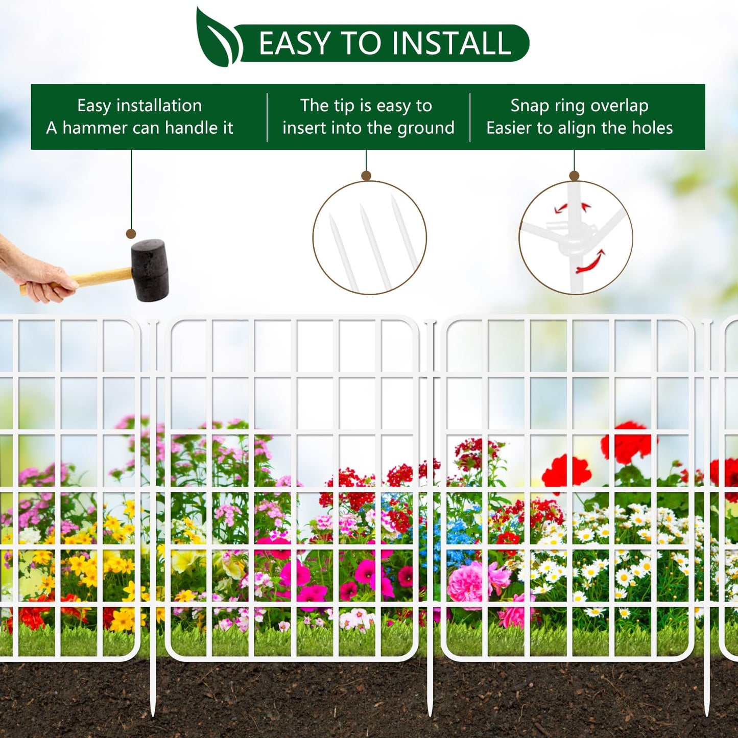 30ft x 17in Garden Fence Animal Barrier, 28 Panels No Dig Fence Border, Rustproof Metal Decorative Garden Fencing with Ground Stake, Flower Bed Edging Border for Dog, Rabbit, Outdoor Patio, White