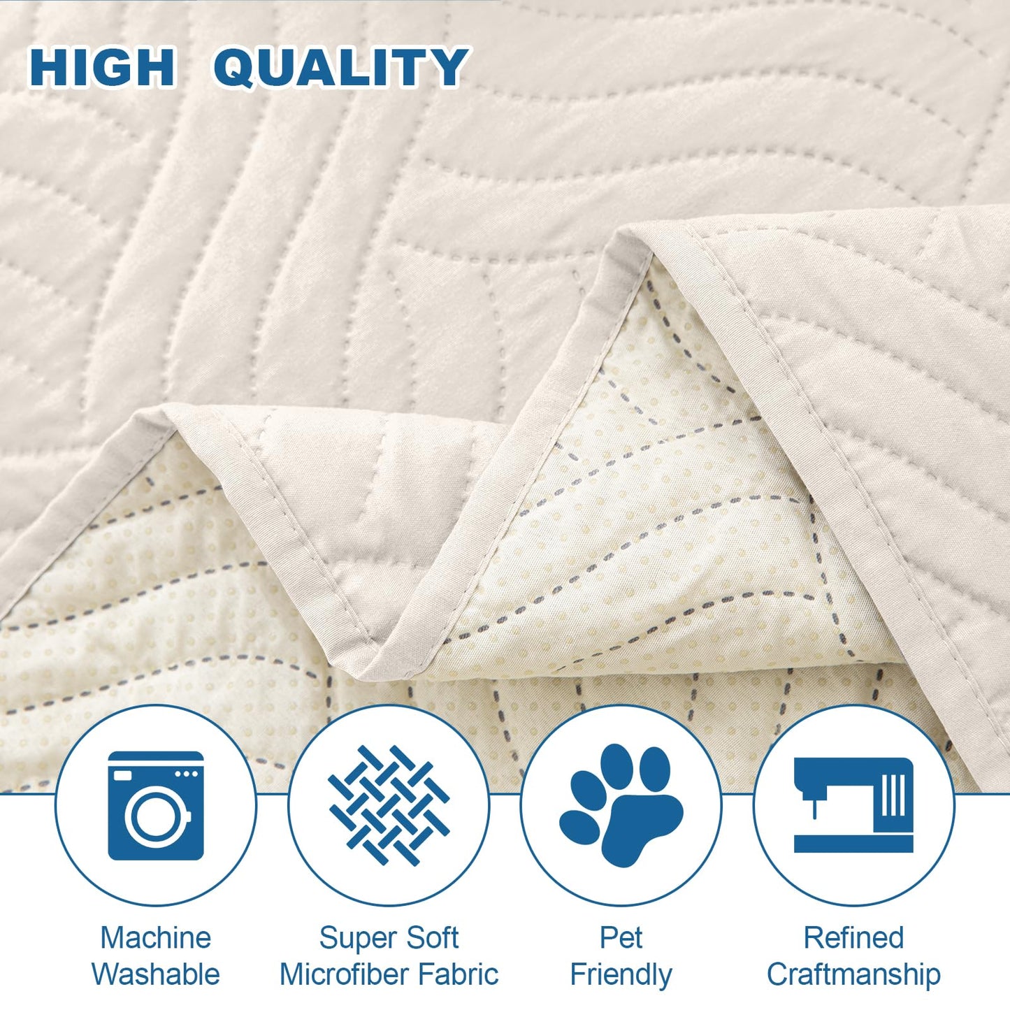 Deep Dream Waterproof Recliner Chair Covers, Non-Slip Recliner Couch Cover, Lazy Boy Chair Cover Furniture Protector, Washable Quilted Sofa Slipcover with Pocket for Pets, Kids(Off White, 23")