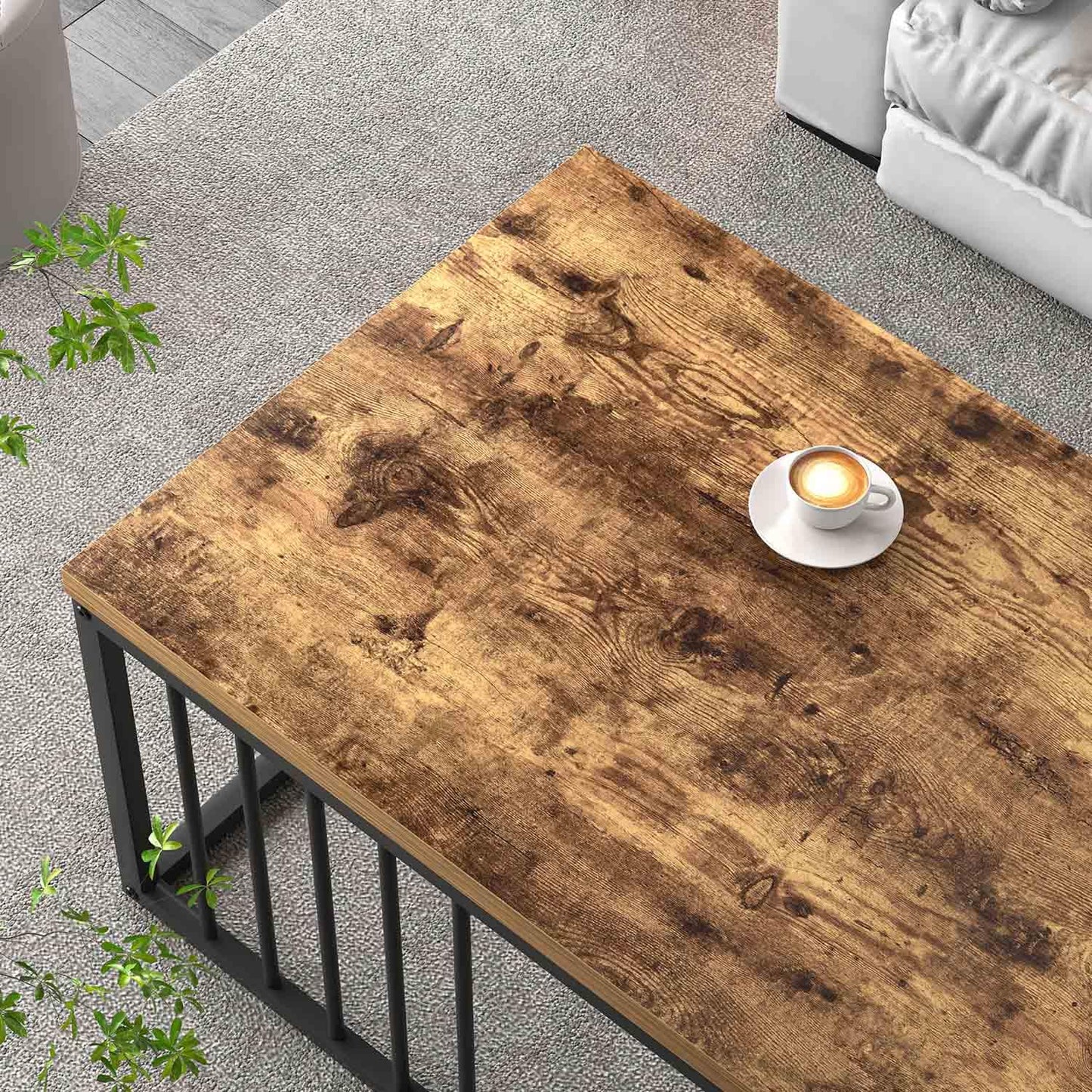 FOLUBAN Coffee Table, Modern Wood and Metal Living Room Table, Industrial Rectangle Cocktail Tea Table, Rustic Brown, 43.3 Inch