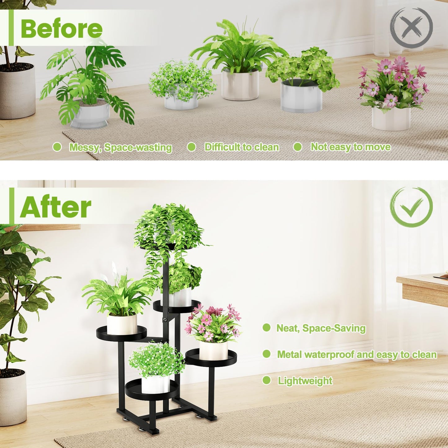 jsyonii 5 Tier Metal Plant Stand Indoor, Tiered Corner Plant Holders for Multiple Plants, 27 Inch Tall Flower Pot Holde Display Stand for Patio Garden Living Room Balcony Bedroom, Black