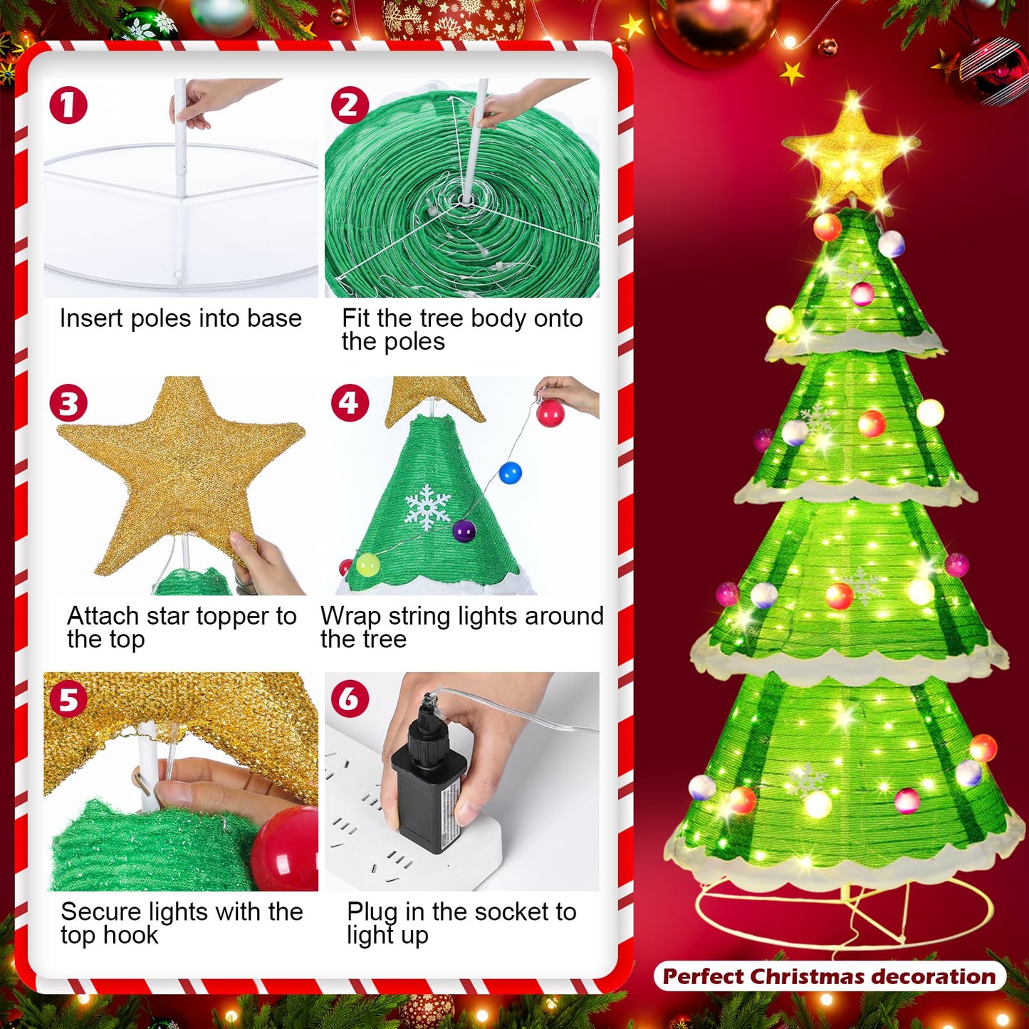 Tujoe 6.5ft Christmas Tree Pop up Indoor Outdoor, 230 LED Lights Holiday Decor with Stakes & Collapsible Holiday Christmas Decoration for Home, Yard, Lawn, Party
