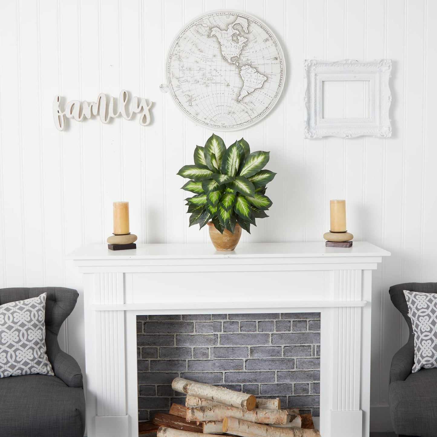 Nearly Natural Artificial Dieffenbachia Plant Faux Greenery in Ceramic Planter for Indoor Home Decor